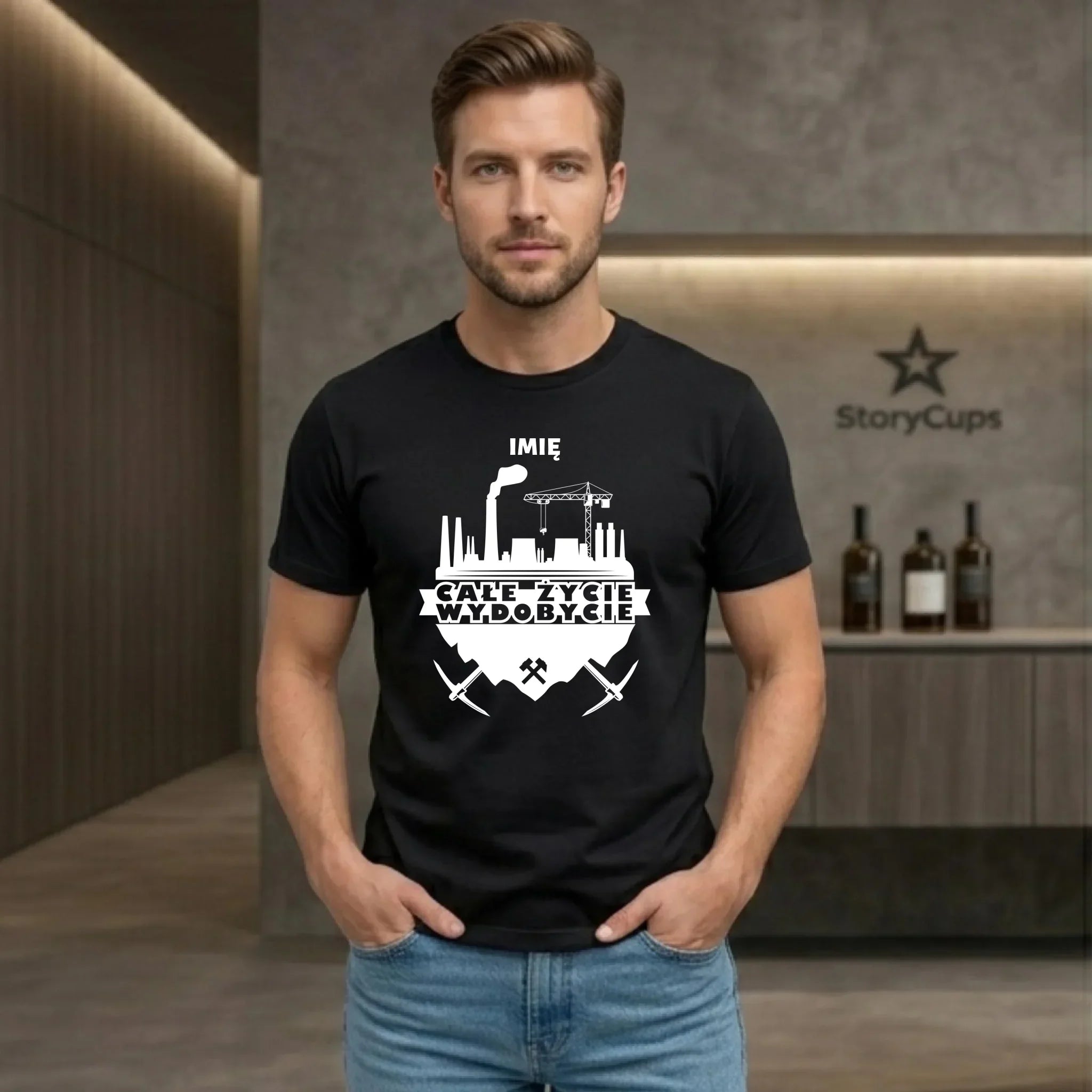Koszulka męska - prezent dla górnika - Całe życie wydobycie - personalizowana G09 - StoryCups.pl