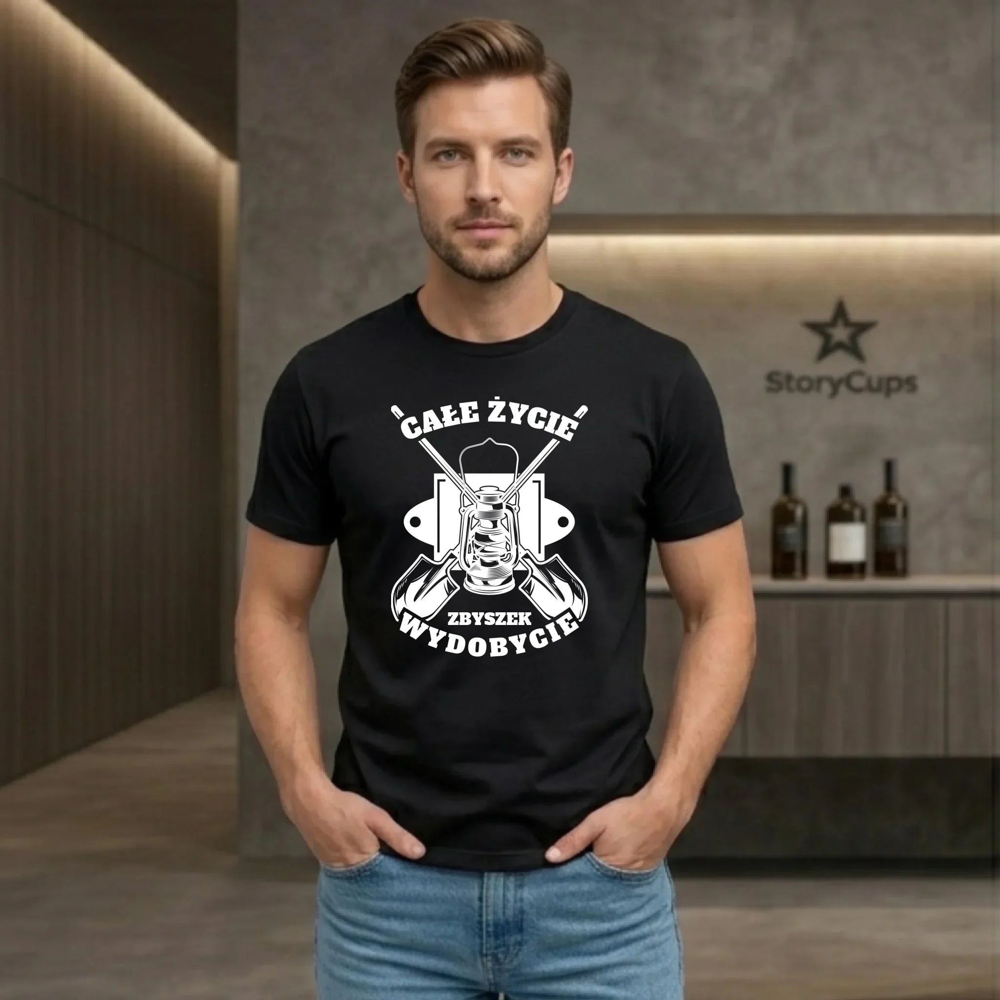 Koszulka męska - prezent dla górnika - Całe życie wydobycie - personalizowana G01 - StoryCups.pl