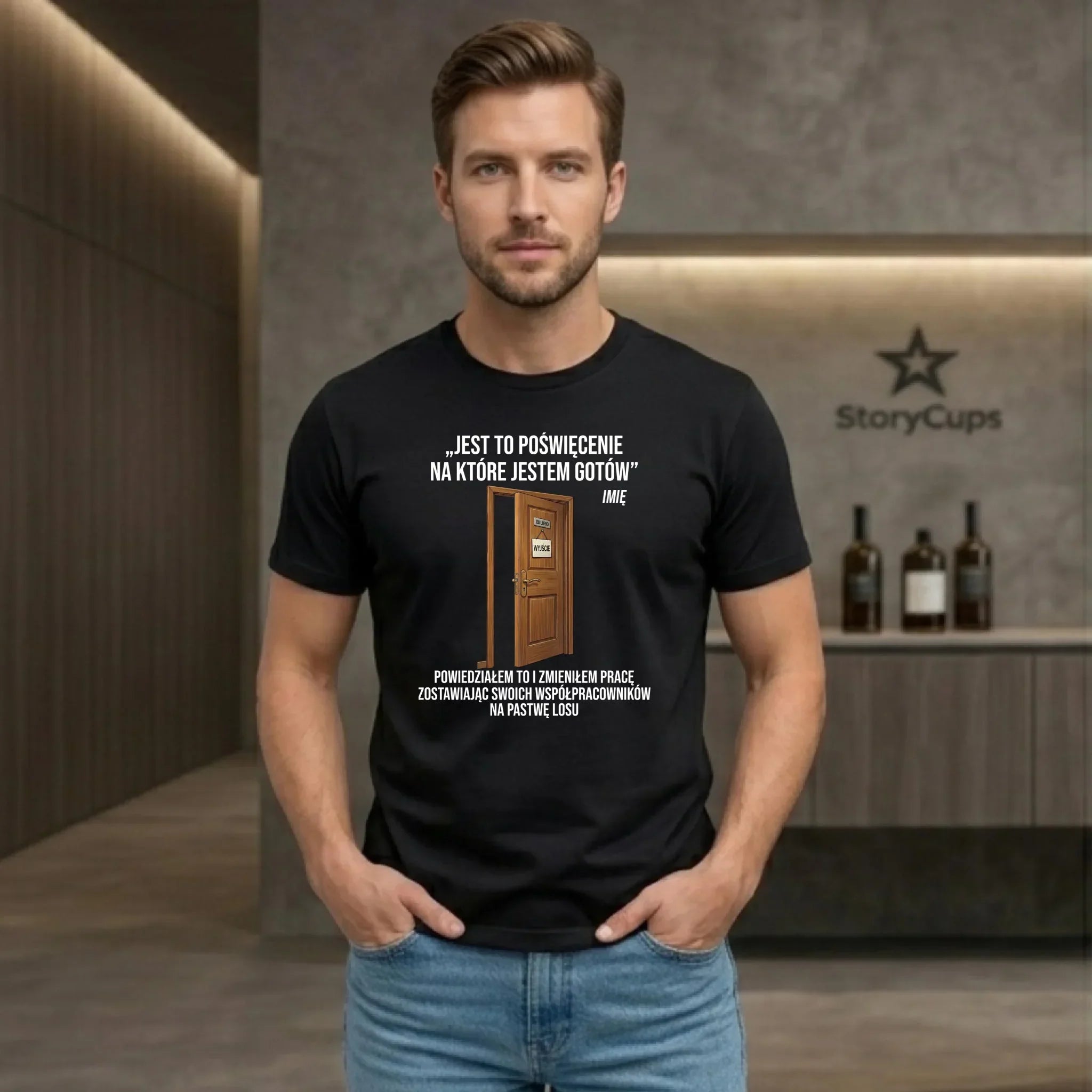 Koszulka męska na odejście z pracy - Poświęcenie, na które jestem gotów - personalizowana OP02 - StoryCups.pl
