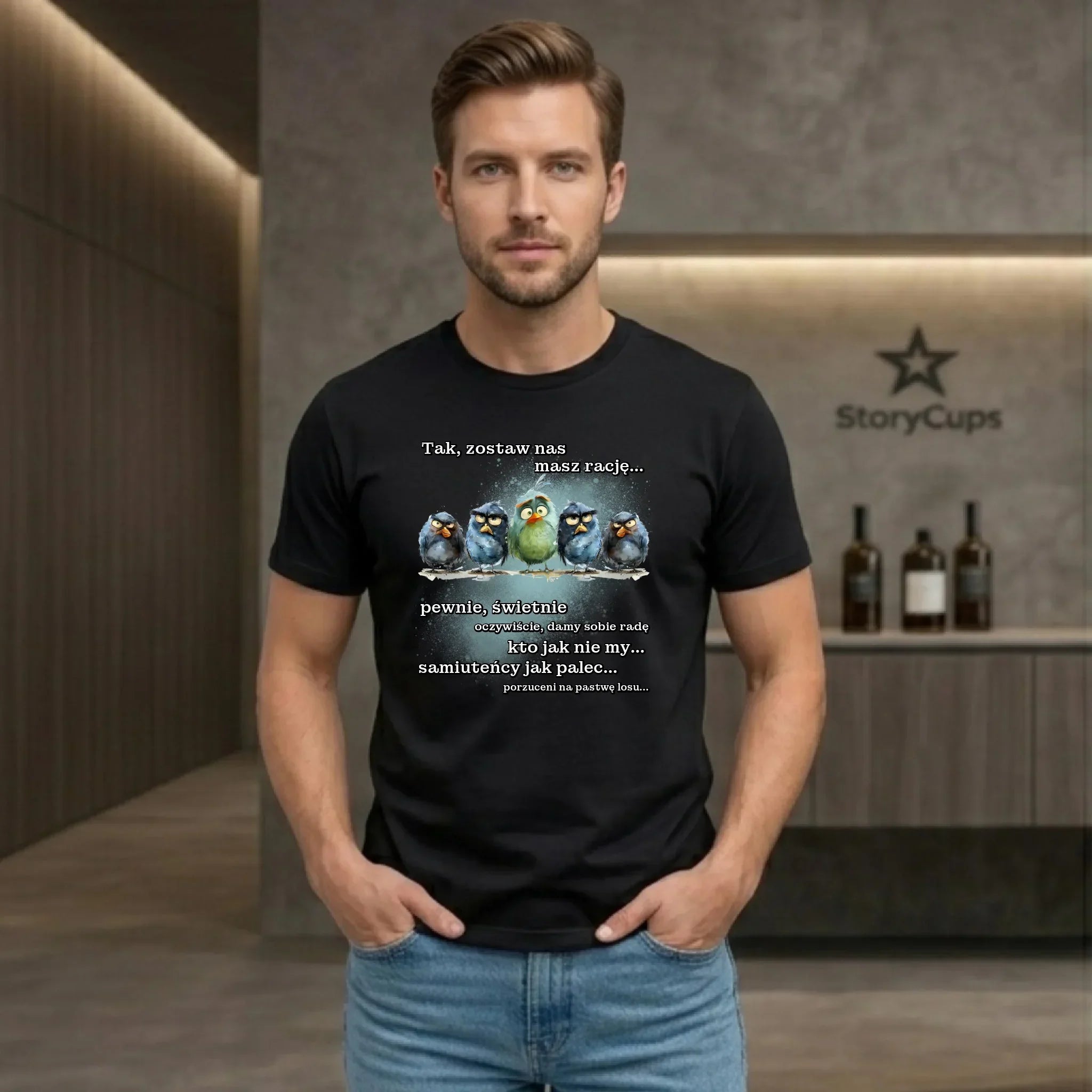 Koszulka męska na odejście z pracy - Tak, zostaw nas OP06 - StoryCups.pl