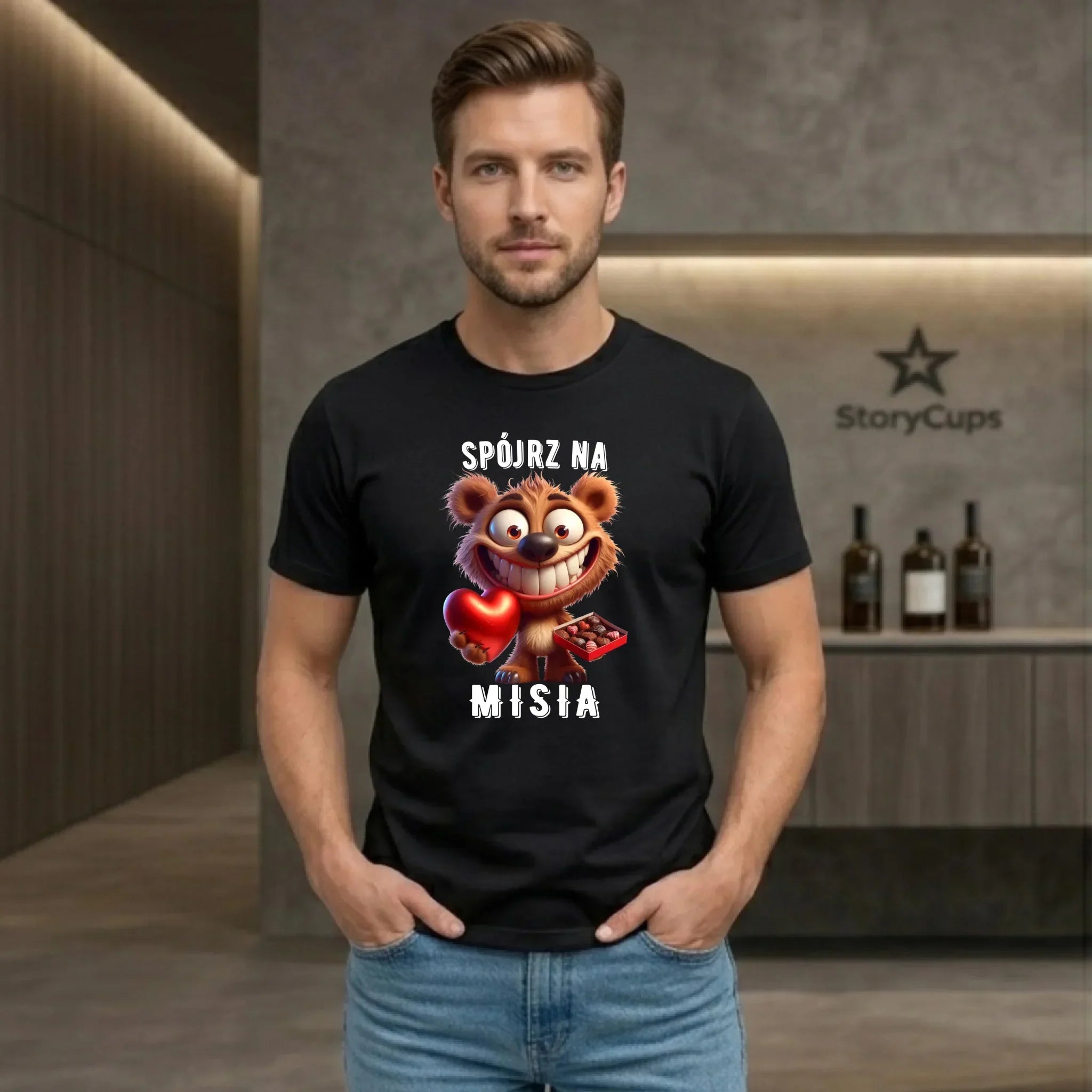 Koszulka męska na Walentynki - Spójrz na Misia W31 - StoryCups.pl
