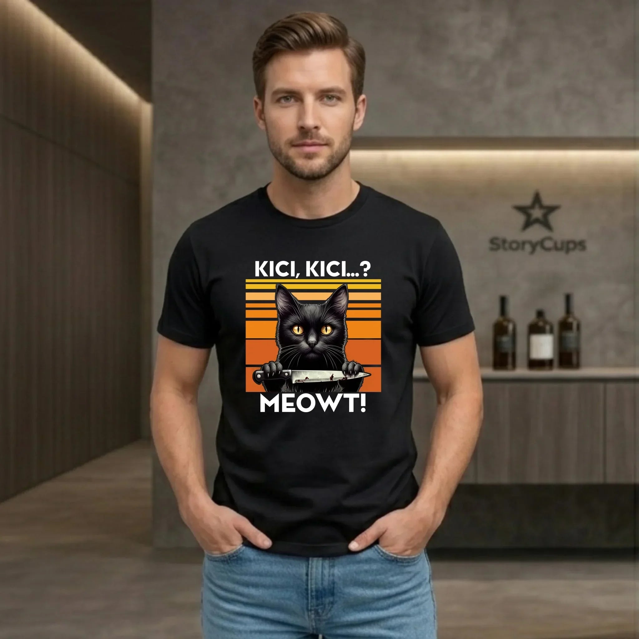 Koszulka męska - Kot z nożem - Kici, kici... MEOWT! HL17 - StoryCups.pl