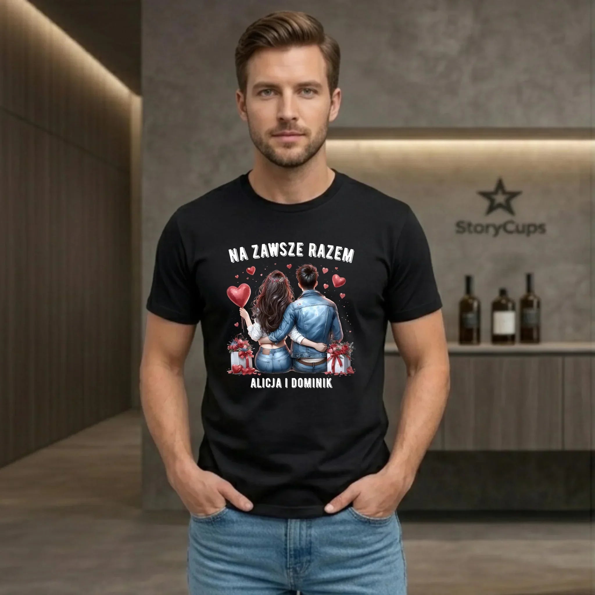 Koszulka męska dla par - Na zawsze razem - personalizowana W07 - StoryCups.pl