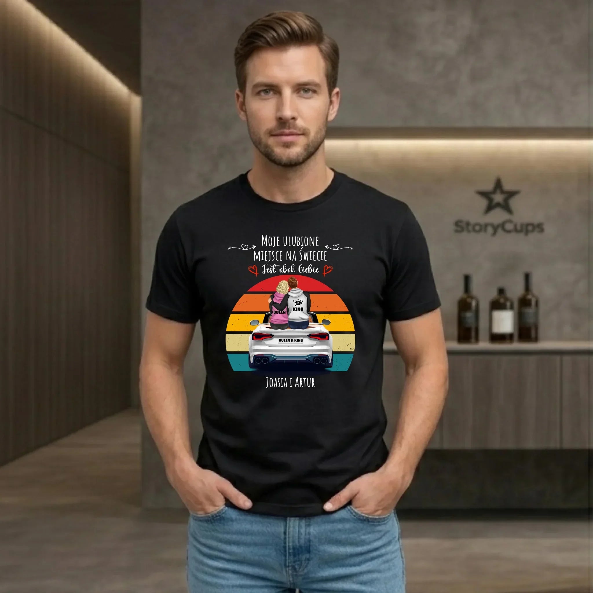Koszulka męska dla par - Moje ulubione miejsce - personalizowana W06 - StoryCups.pl