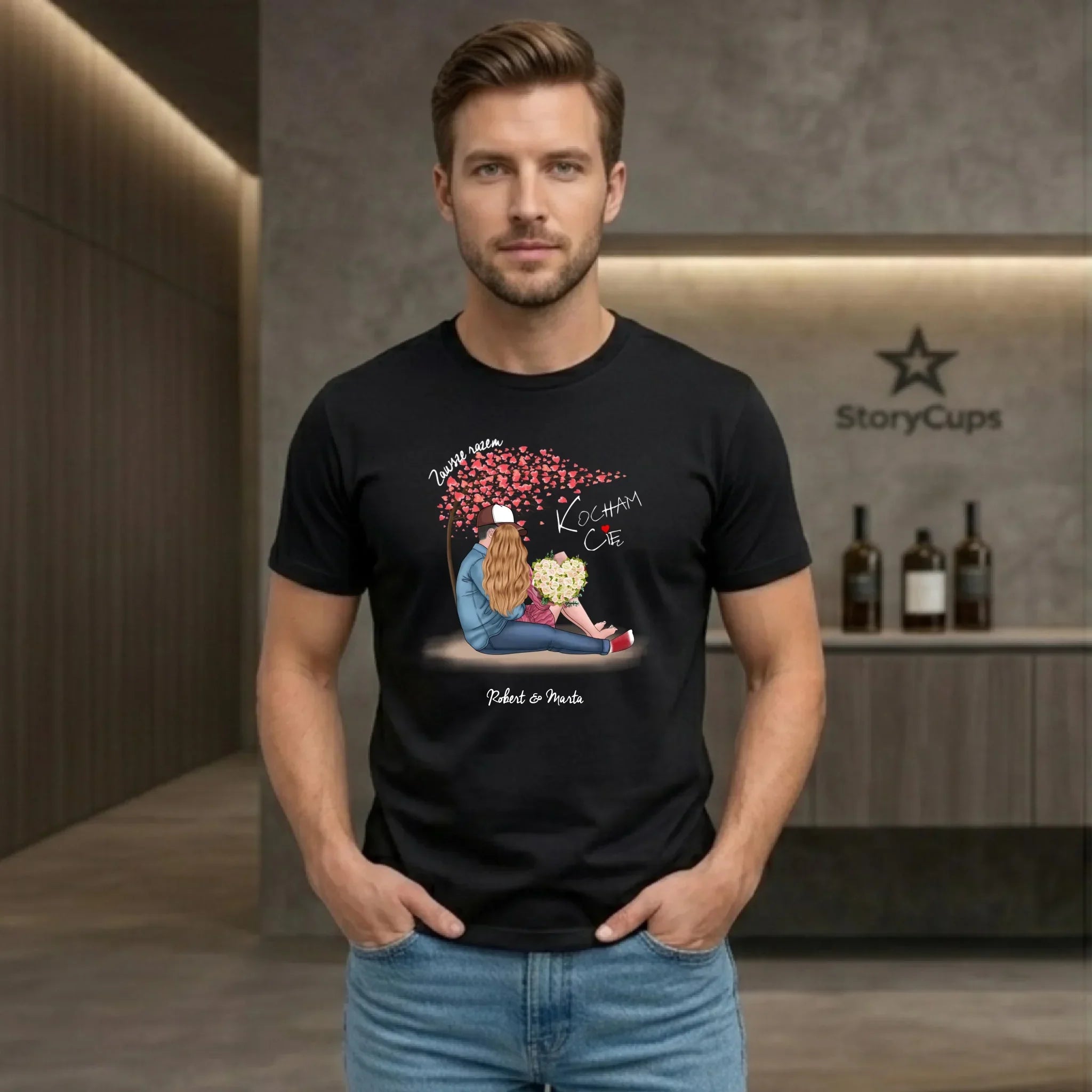 Koszulka męska dla par - prezent dla chłopaka narzeczonego męża - Zawsze razem - personalizowana W04 - StoryCups.pl