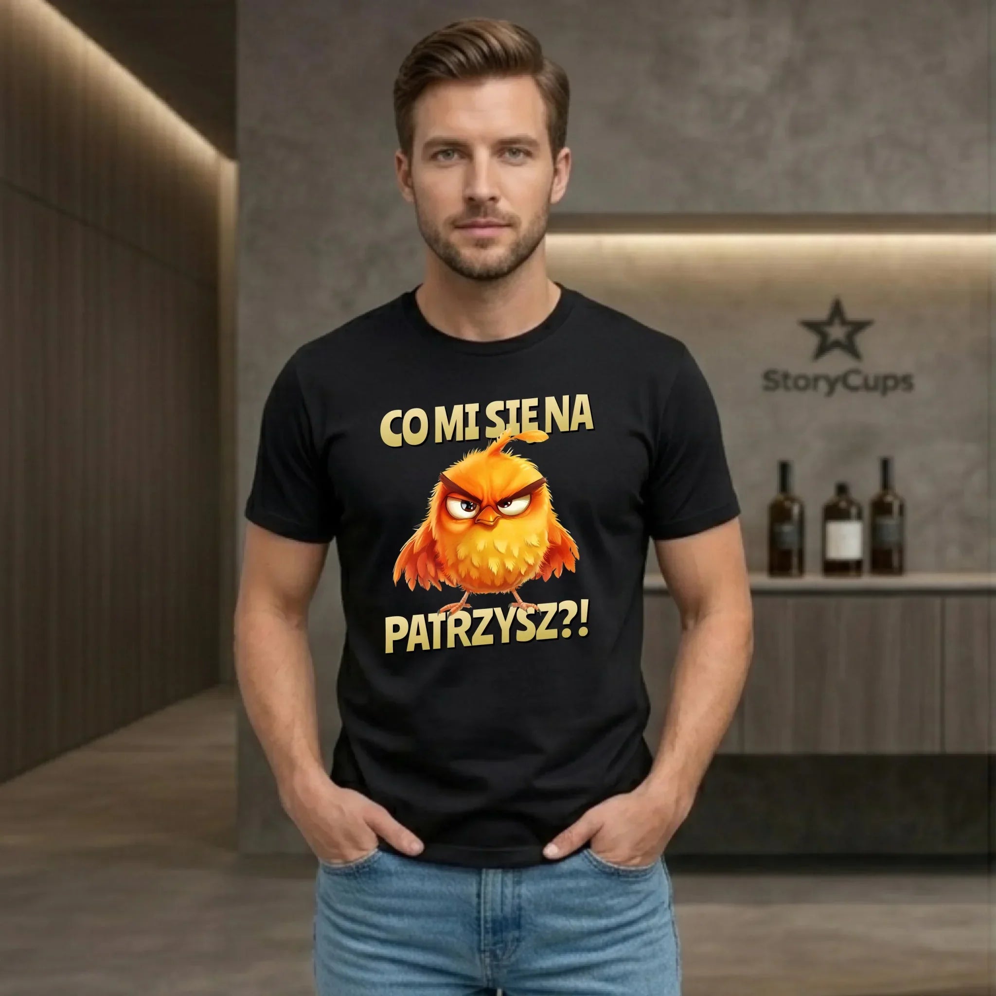 Śmieszna koszulka męska - Prezent dla chłopaka kolegi - Co mi się na ptaka patrzysz DCH24 - StoryCups.pl
