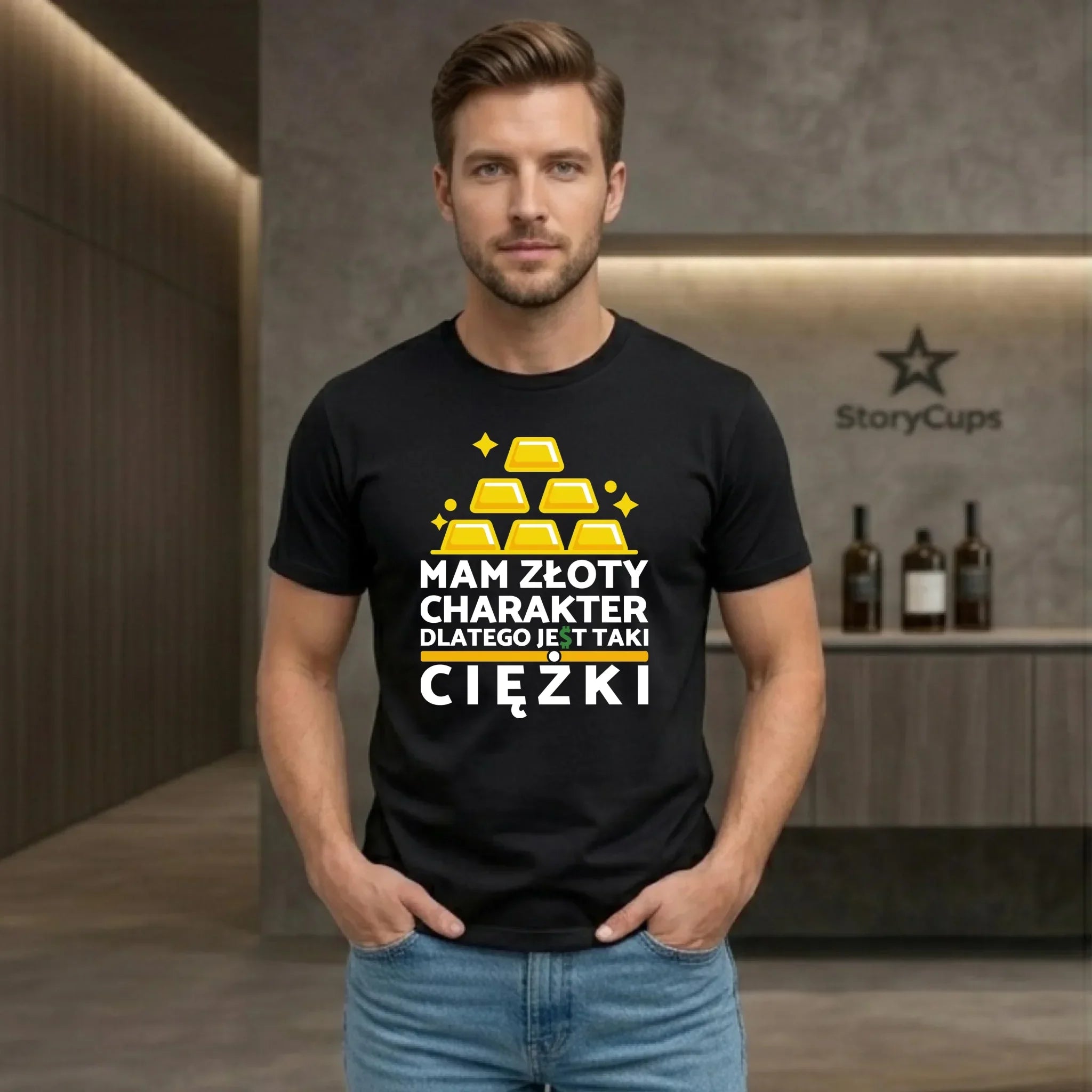 Koszulka męska - prezent dla chłopaka - Złoty charakter DCH16 - StoryCups.pl