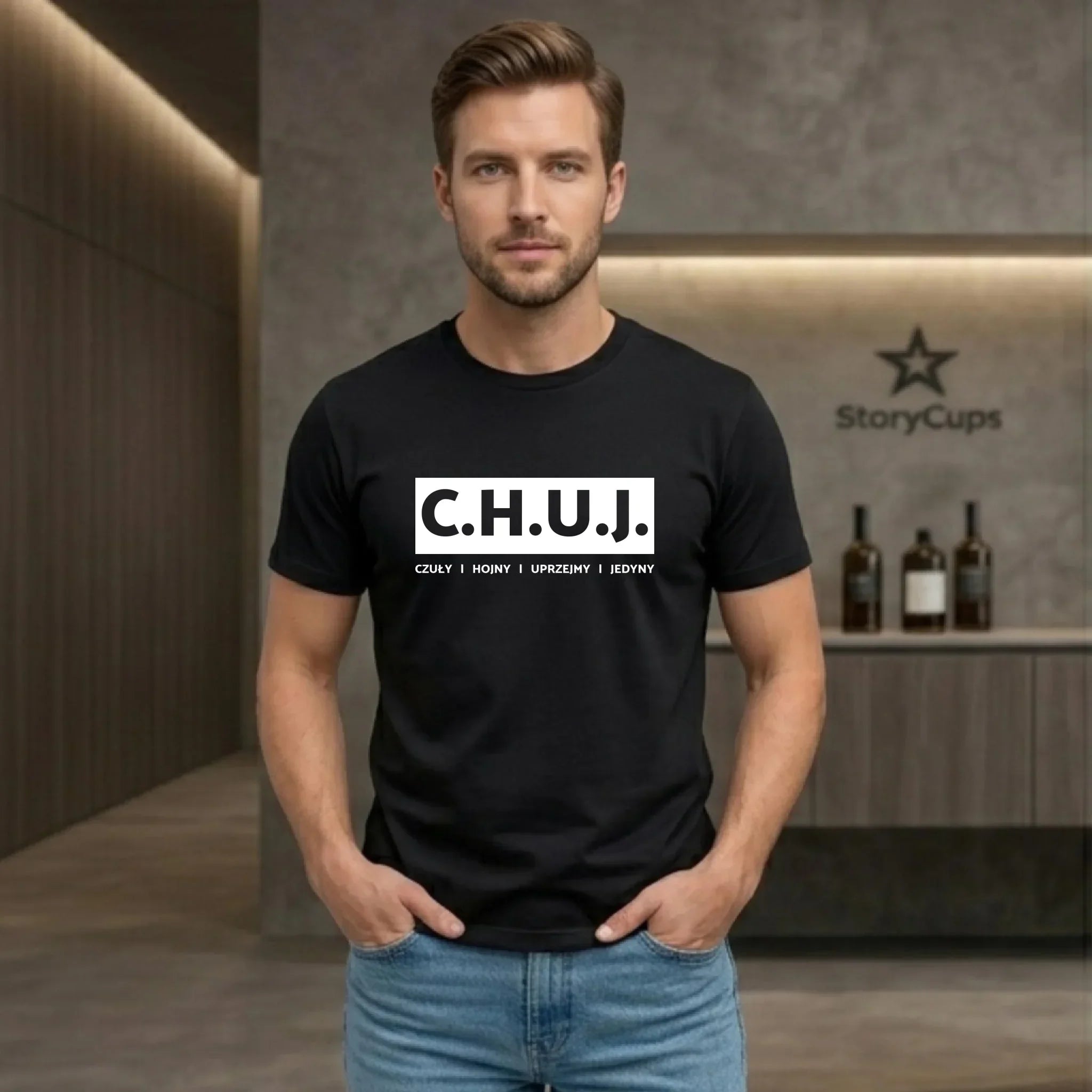Koszulka męska - prezent dla kolegi na Dzień Chłopaka przyjaciela - C.H.U.J. - bez cenzury DCH12 - StoryCups.pl