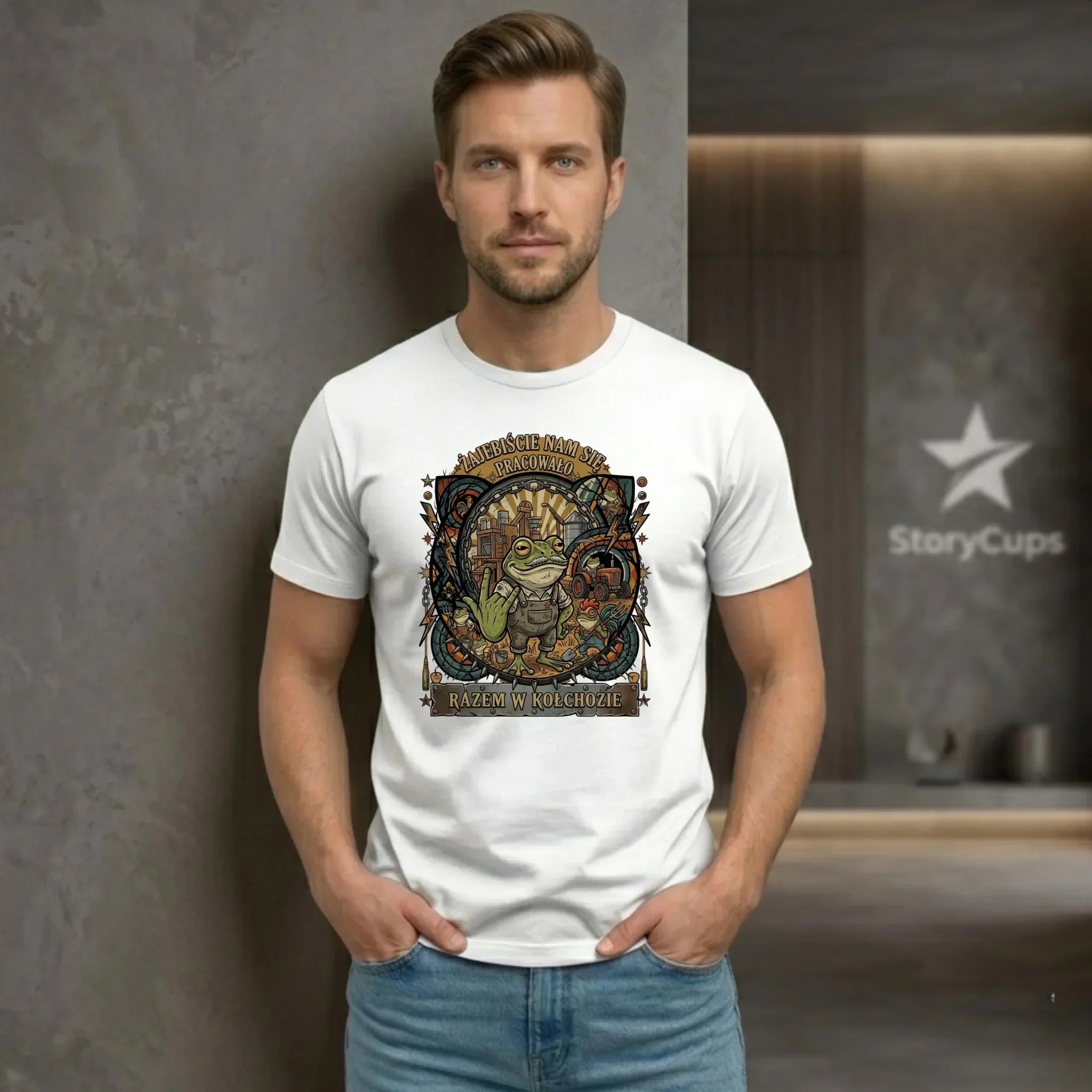 Koszulka męska na odejście z pracy dla kolegi - Żajebiście nam się pracowało w kołchozie OP10 - StoryCups.pl