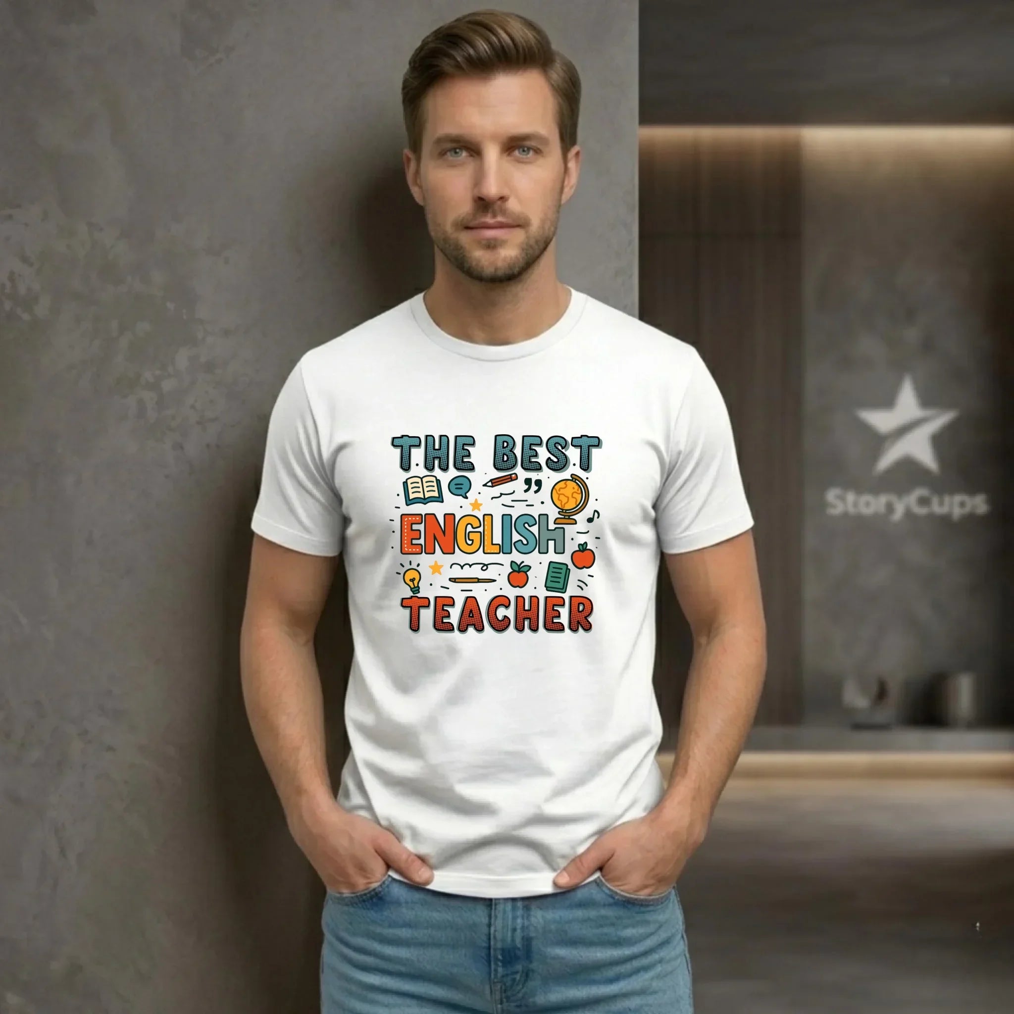 Koszulka męska dla nauczyciela angielskiego - The best english teacher N53 - StoryCups.pl