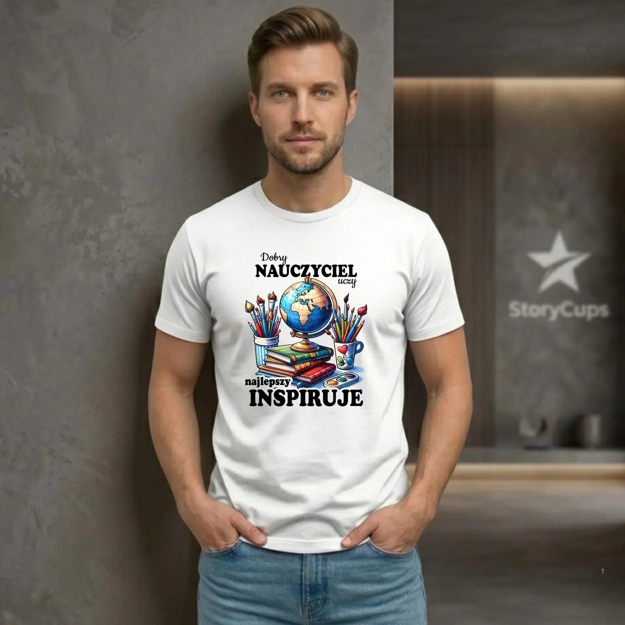 Koszulka dla nauczyciela - Dobry nauczyciel uczy najlepszy inspiruje N72 - StoryCups.pl