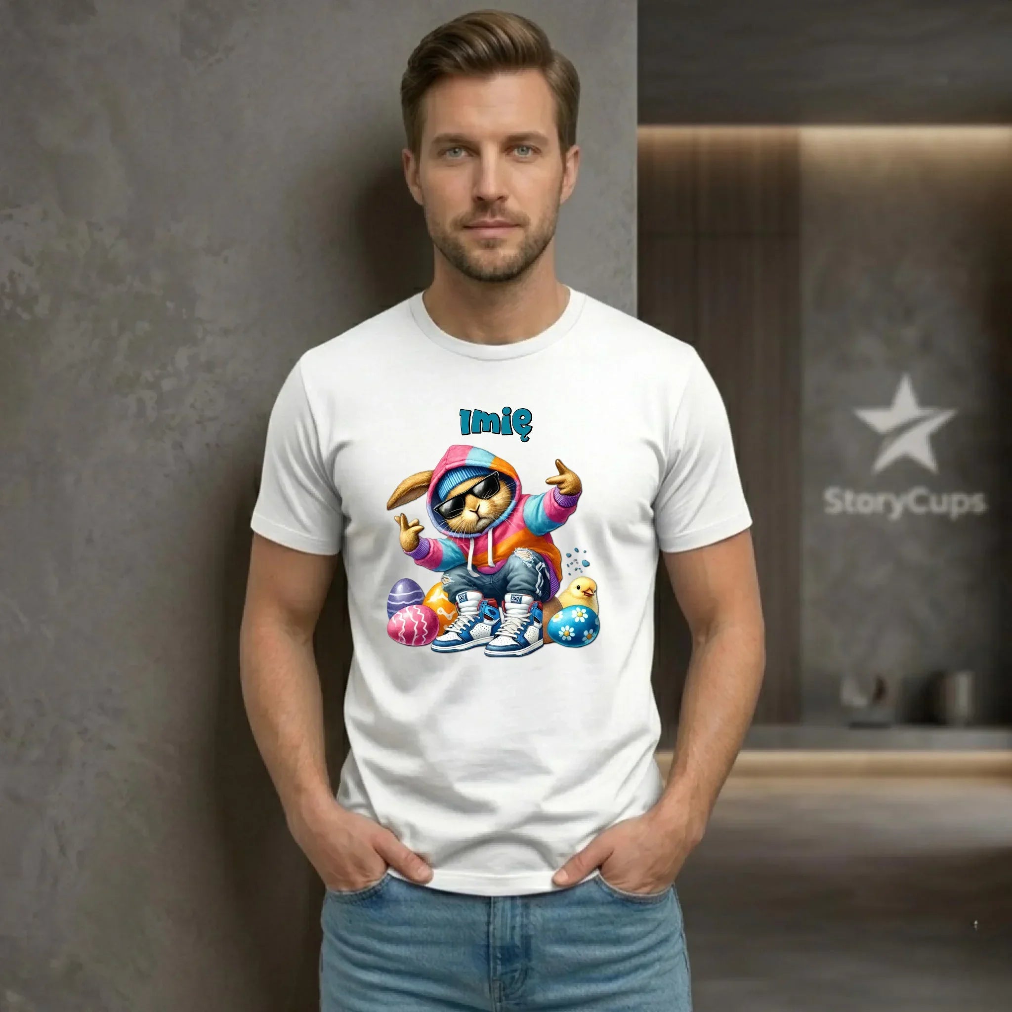 Koszulka męska na Wielkanoc - Sigma Zając w pisankach - Prezent personalizowany WN04 - StoryCups.pl