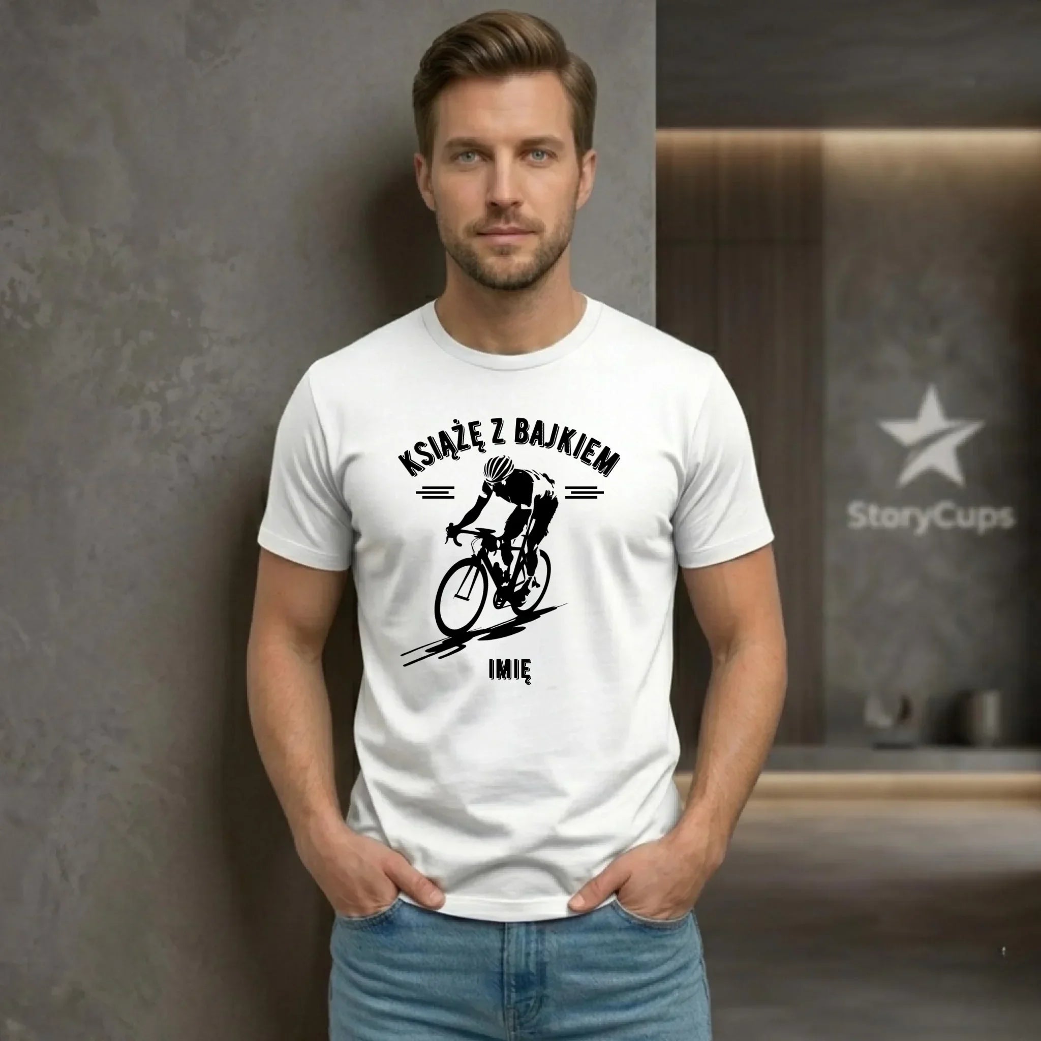 Koszulka męska dla rowerzysty - Książę z bajkiem - personalizowana HR01 - StoryCups.pl