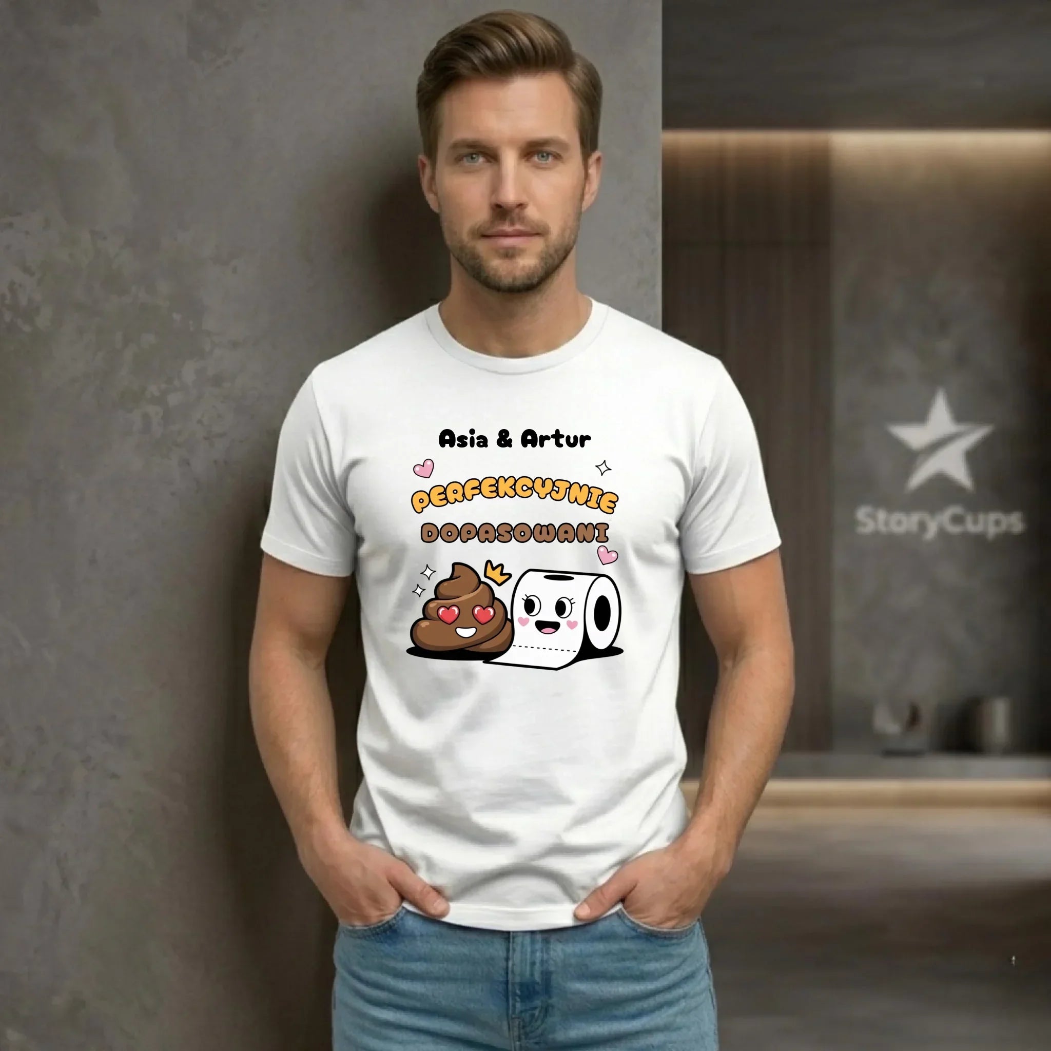Koszulka męska - Perfekcyjnie dopasowani - personalizowana W81 - StoryCups.pl