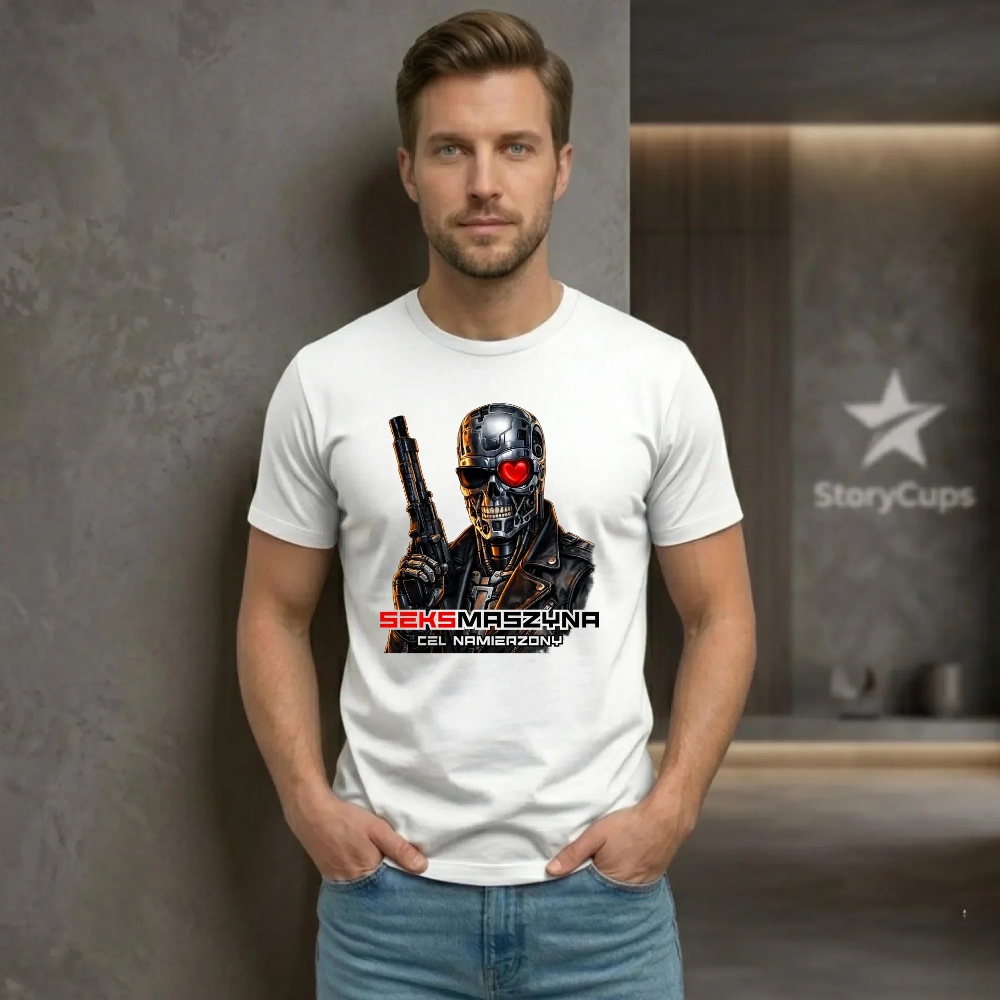 Koszulka męska dla faceta - Cyborg z sercem Seks maszyna DCH32 - StoryCups.pl