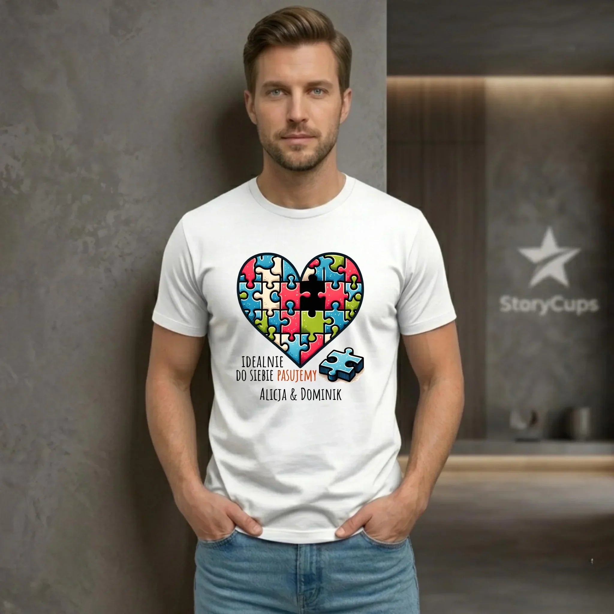 Koszulka męska dla par - Idealnie do siebie pasujemy - personalizowana W44 - StoryCups.pl