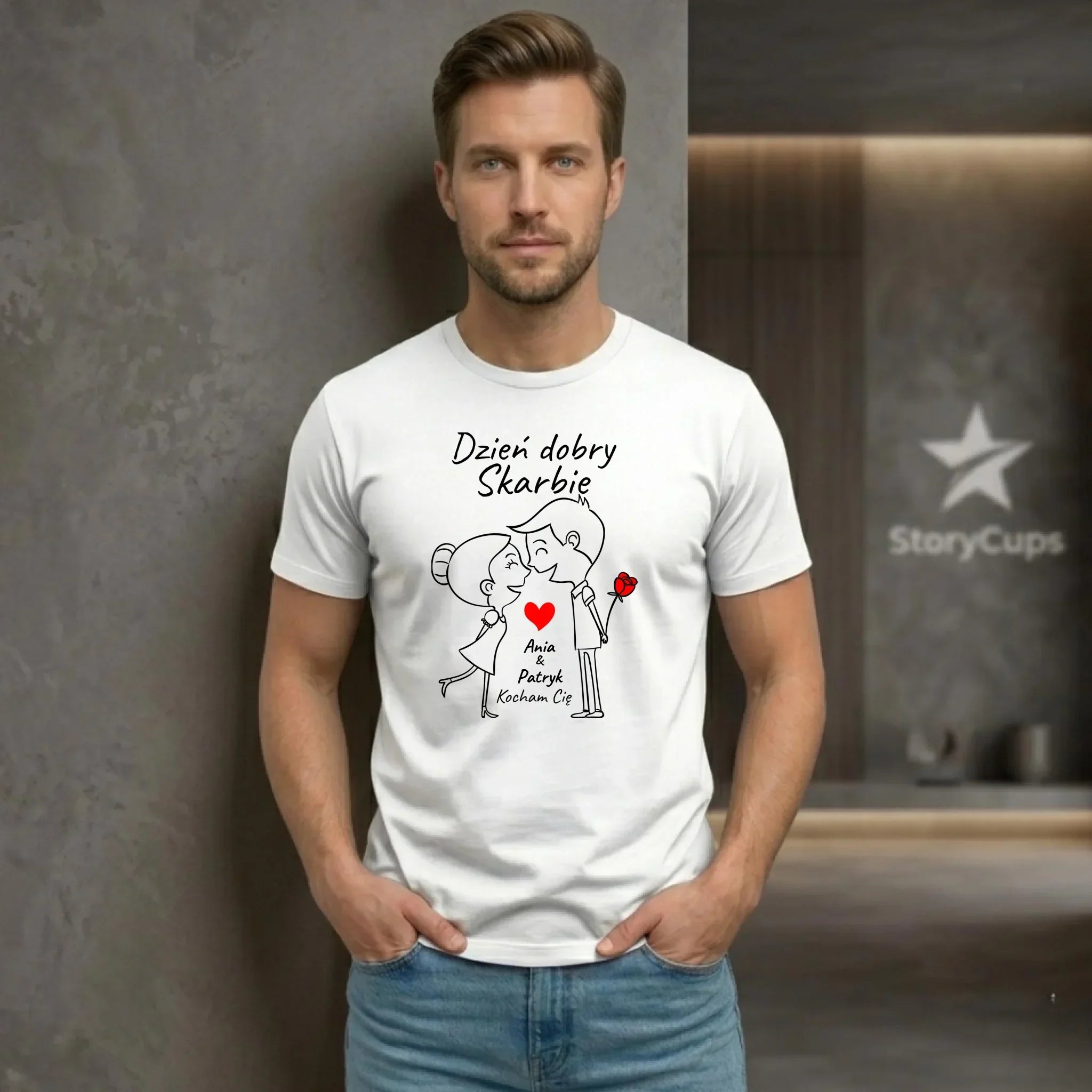 Koszulka męska dla par - Dzień dobry Skarbie - personalizowana W15 - StoryCups.pl