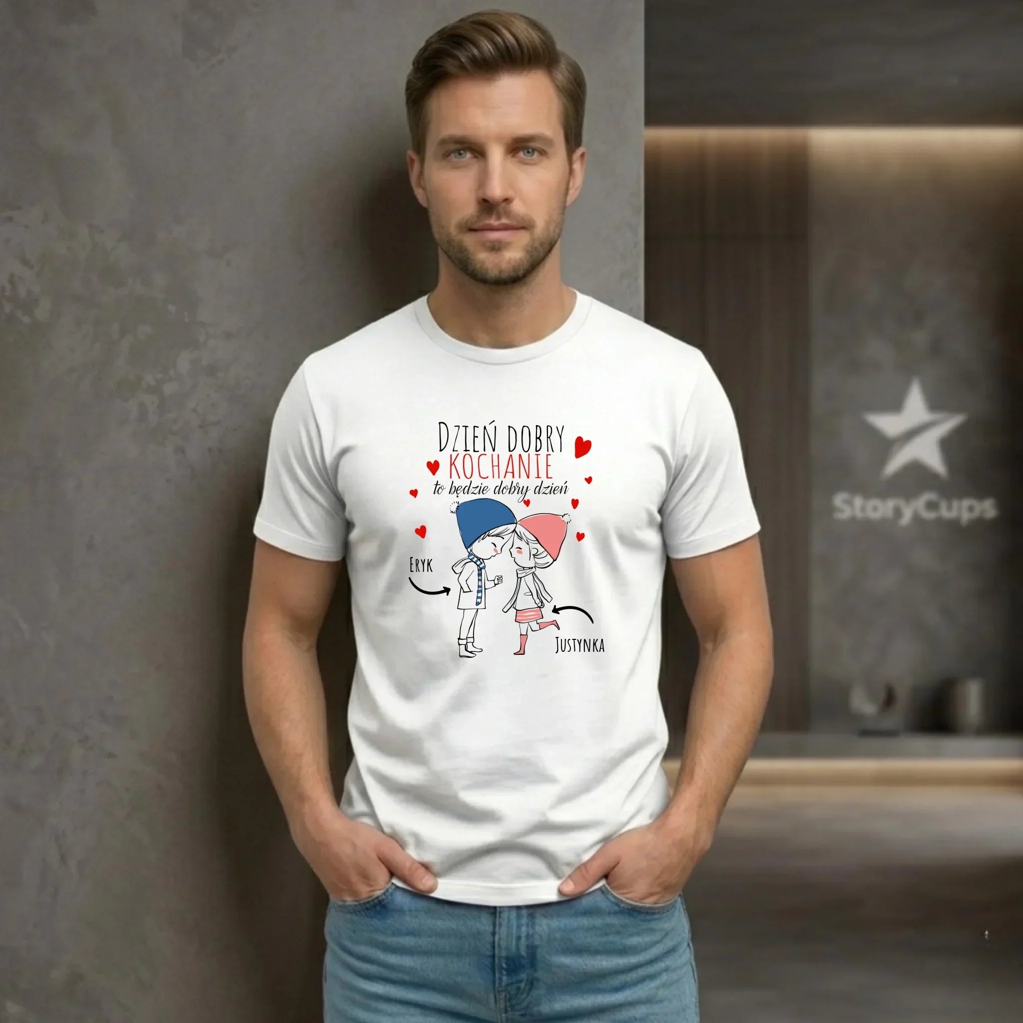 Koszulka męska dla par - Dzień dobry Kochanie - personalizowana W10 - StoryCups.pl