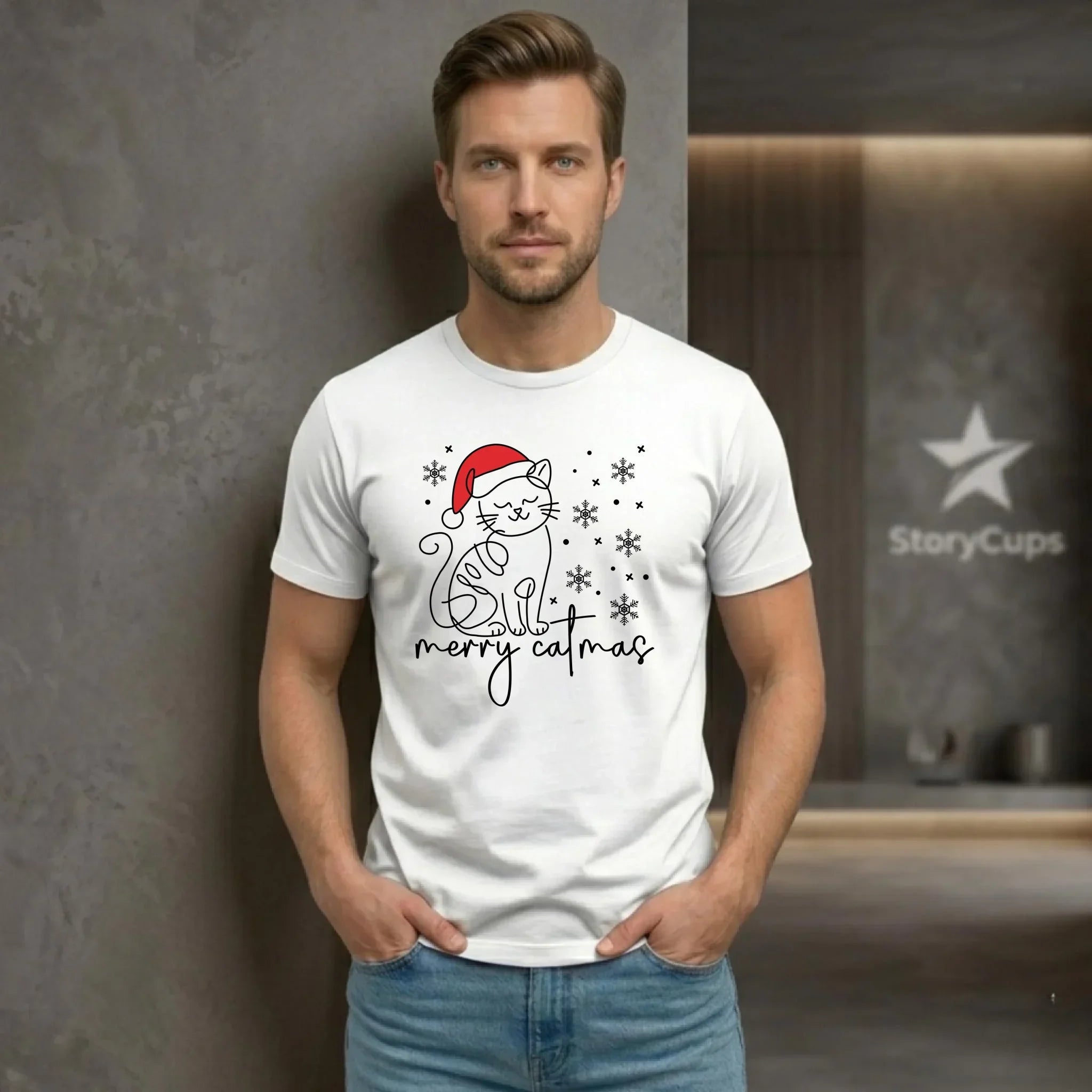 Koszulka męska świąteczna - Kot Merry catmas BN151 - StoryCups.pl