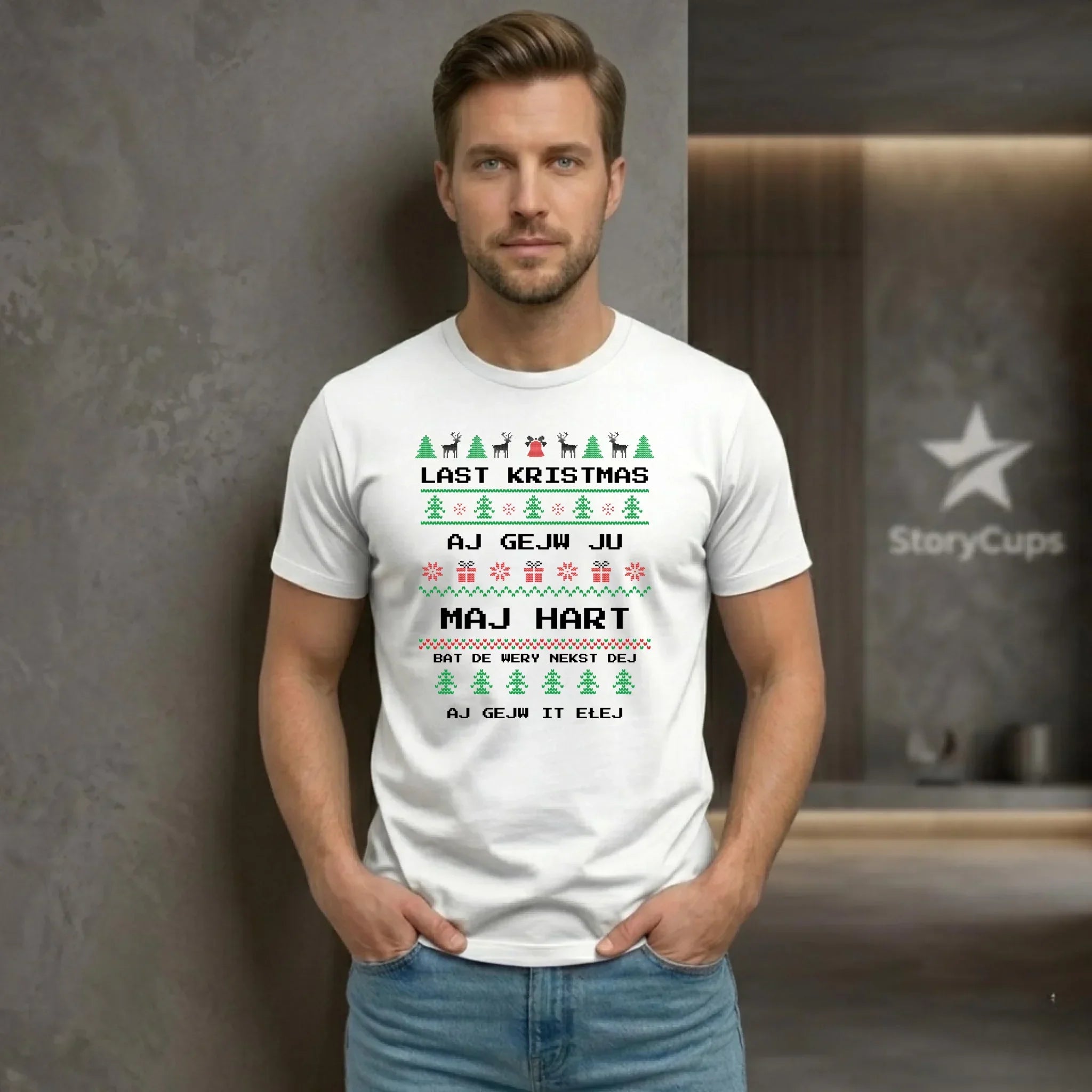 Koszulka męska świąteczna - Last kristmas aj gejw ju maj hart BN13 - StoryCups.pl