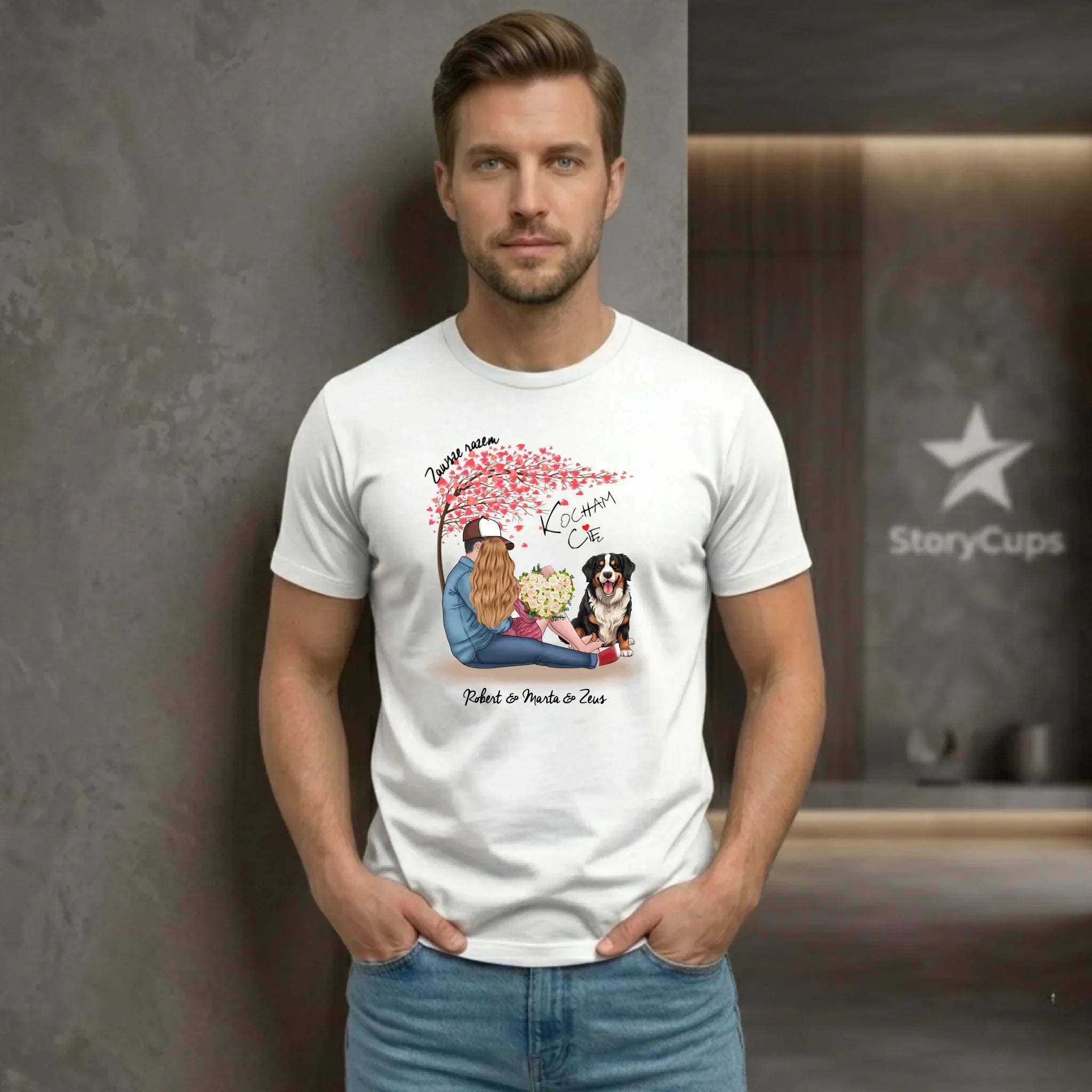 Koszulka męska dla par + Berneńczyk - Zawsze razem - personalizowana W04A - StoryCups.pl