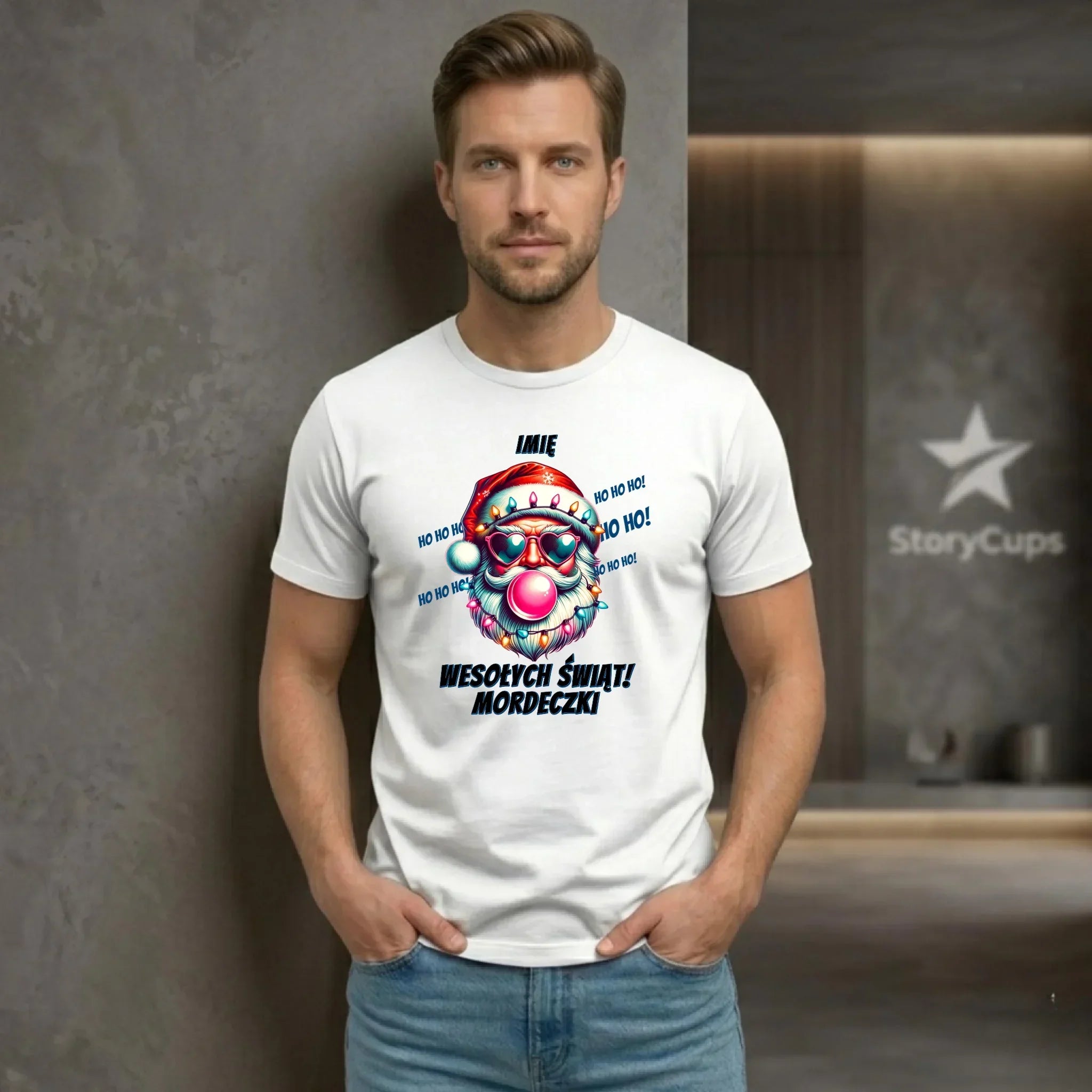 Koszulka męska świąteczna - Mikołaj Wesołych Świąt Mordeczki - personalizowana BN17 - StoryCups.pl