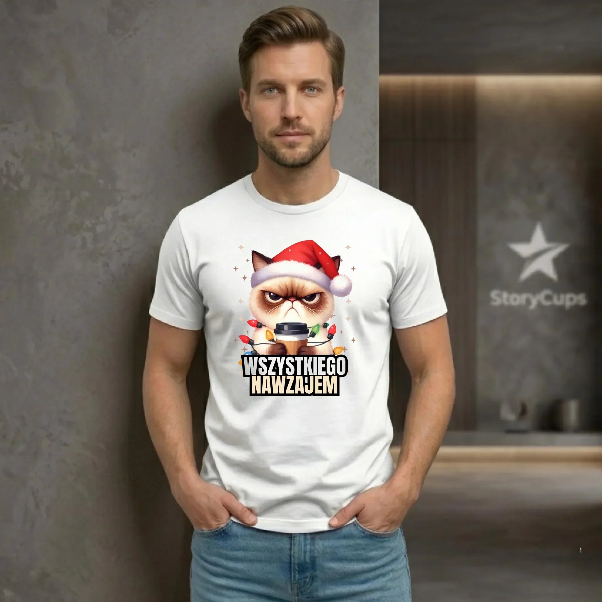 Koszulka męska świąteczna - Grumpy Cat Wszystkiego nawzajem BN33 - StoryCups.pl
