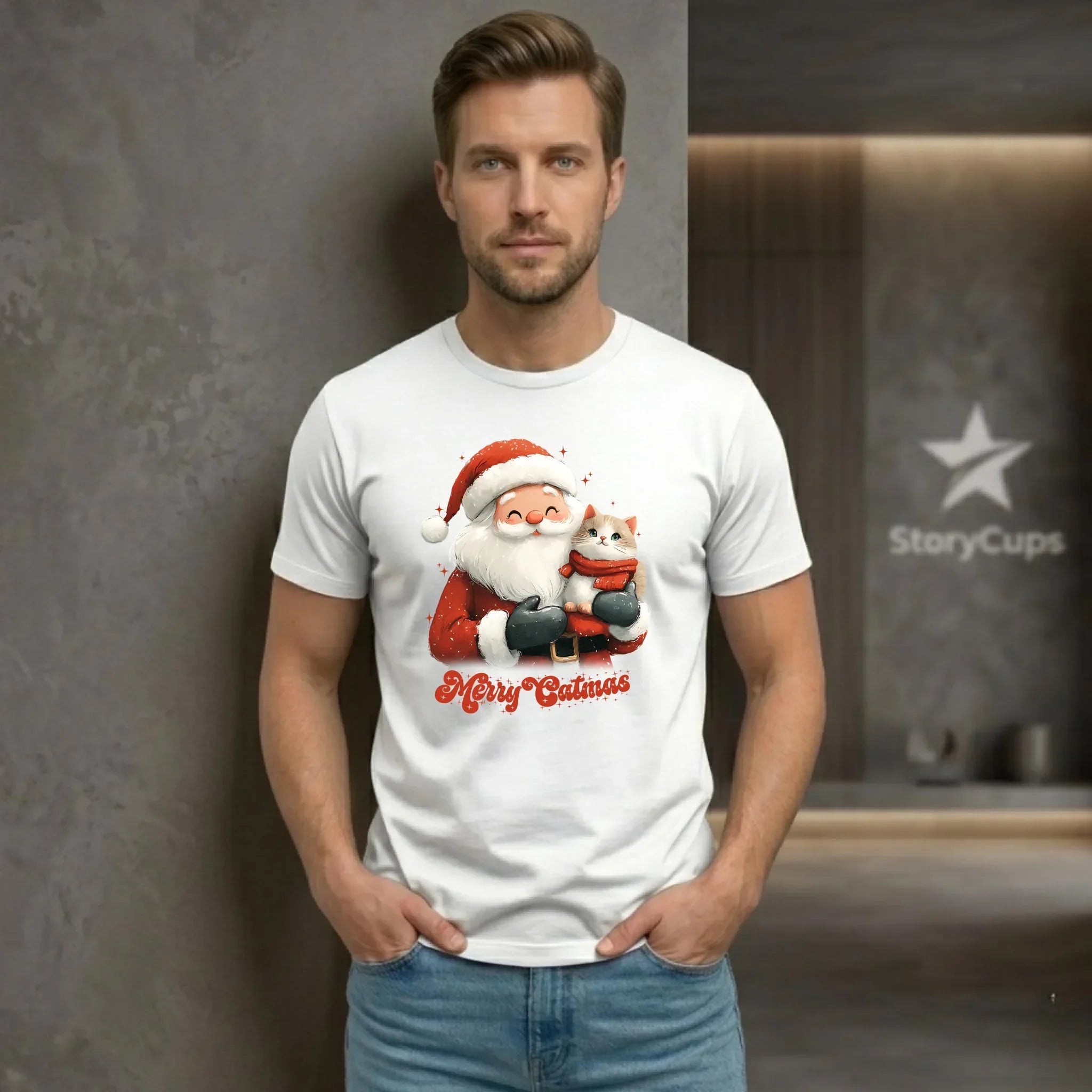 Koszulka męska świąteczna - Z kotem Merry Catmas BN38 - StoryCups.pl