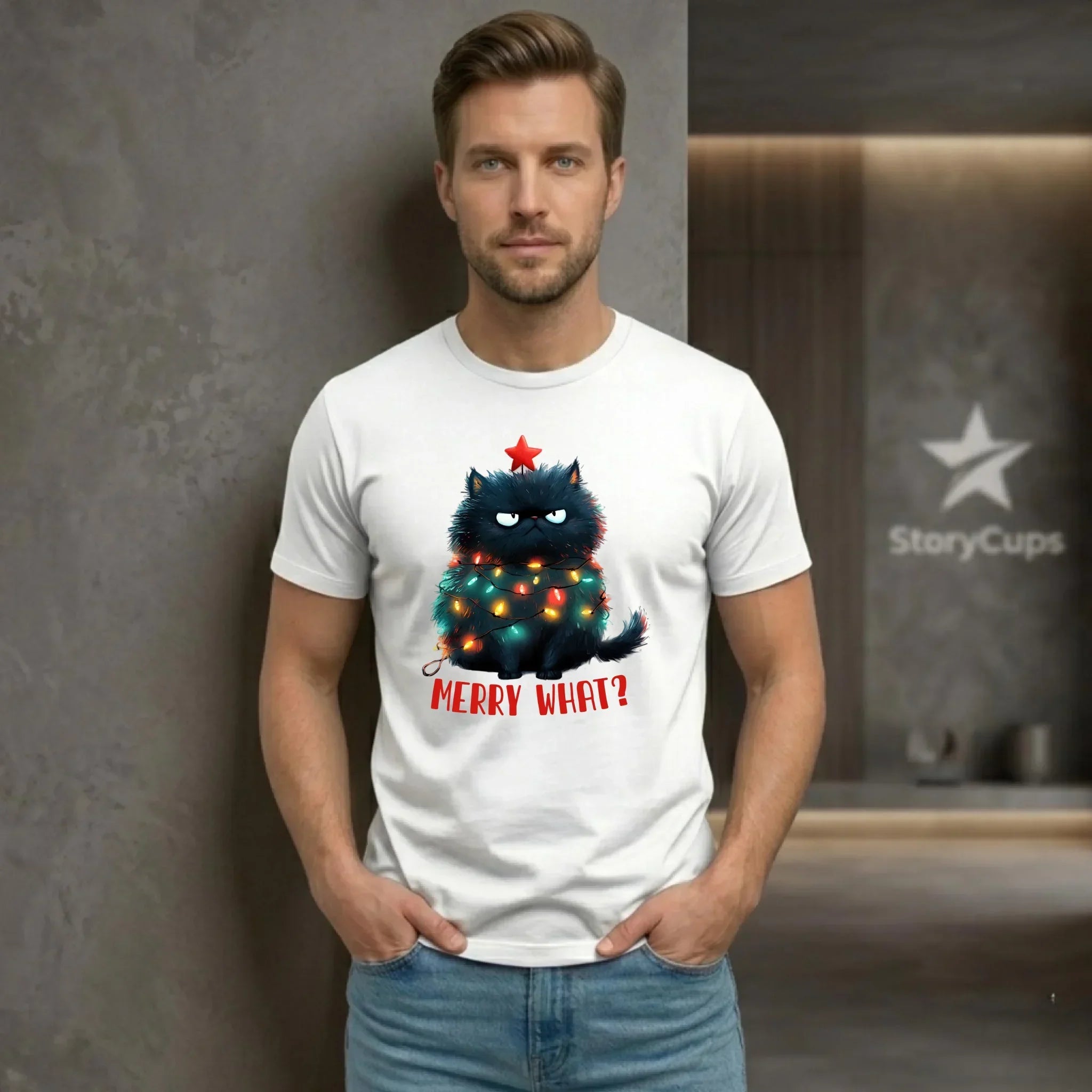 Koszulka męska świąteczna - Grumpy Cat Merry what? BN37 - StoryCups.pl