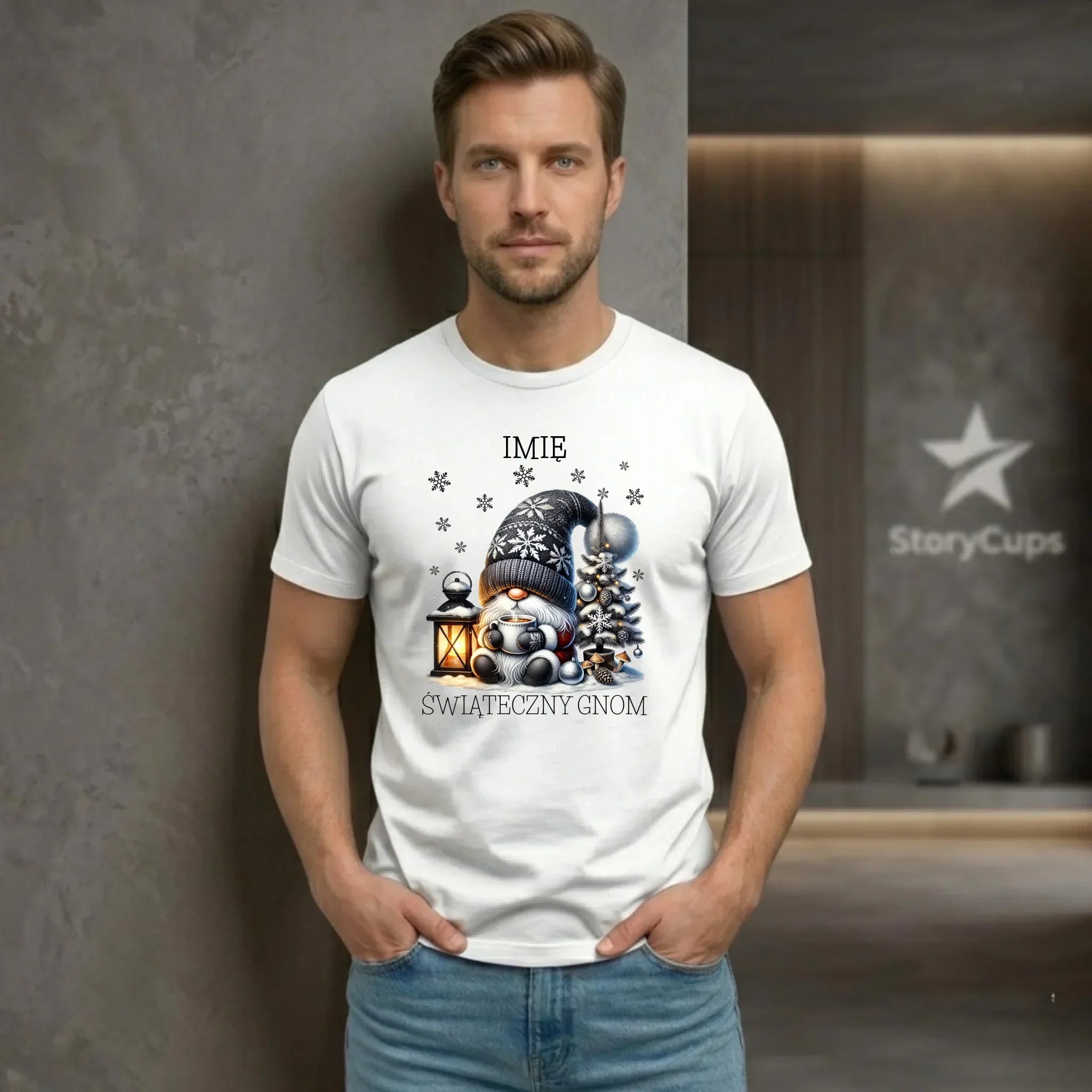 Koszulka męska świąteczna - Gnom z czekoladą - personalizowana BN41 - StoryCups.pl