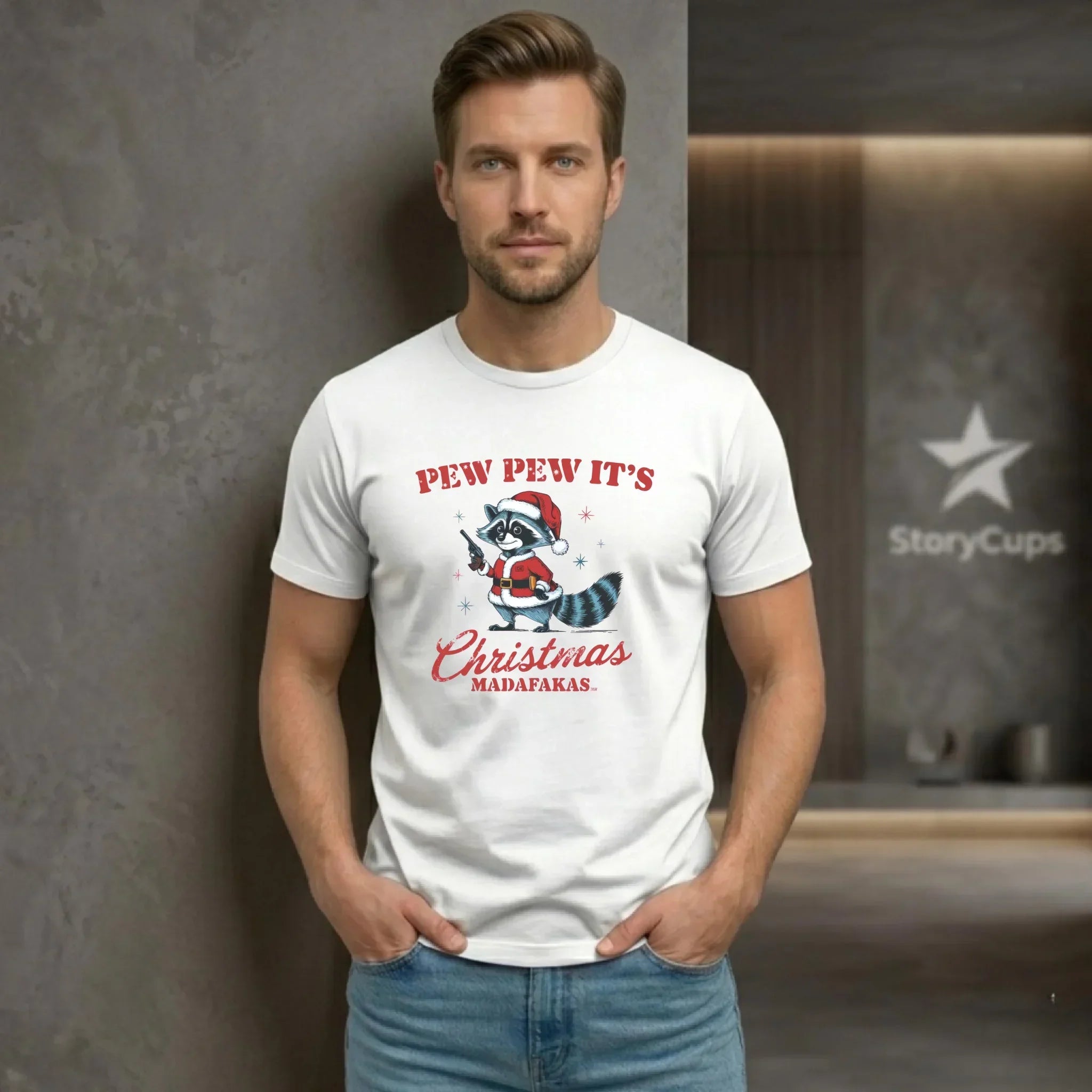 Koszulka męska świąteczna - Pew pew it's Christmas BN60 - StoryCups.pl