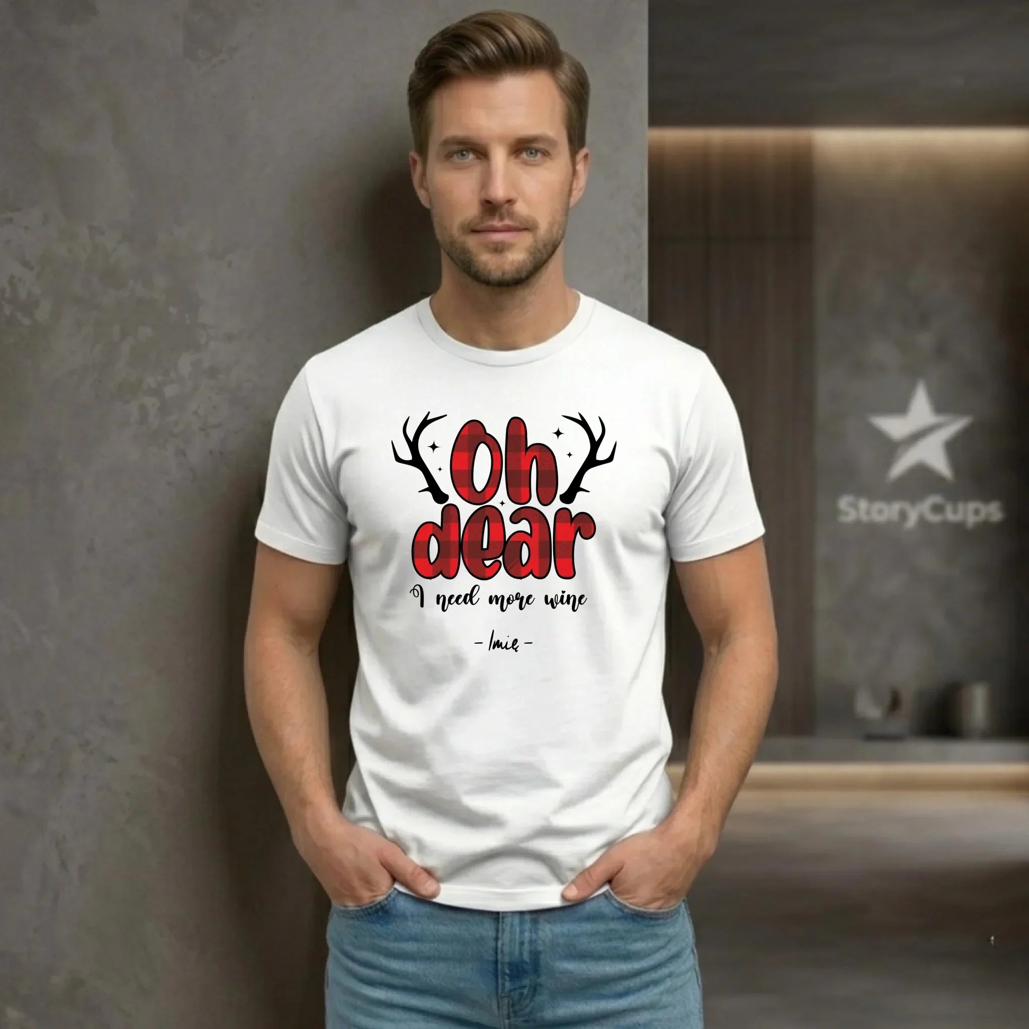Koszulka męska świąteczna - Oh dear I need more wine - personalizowana BN63 - StoryCups.pl