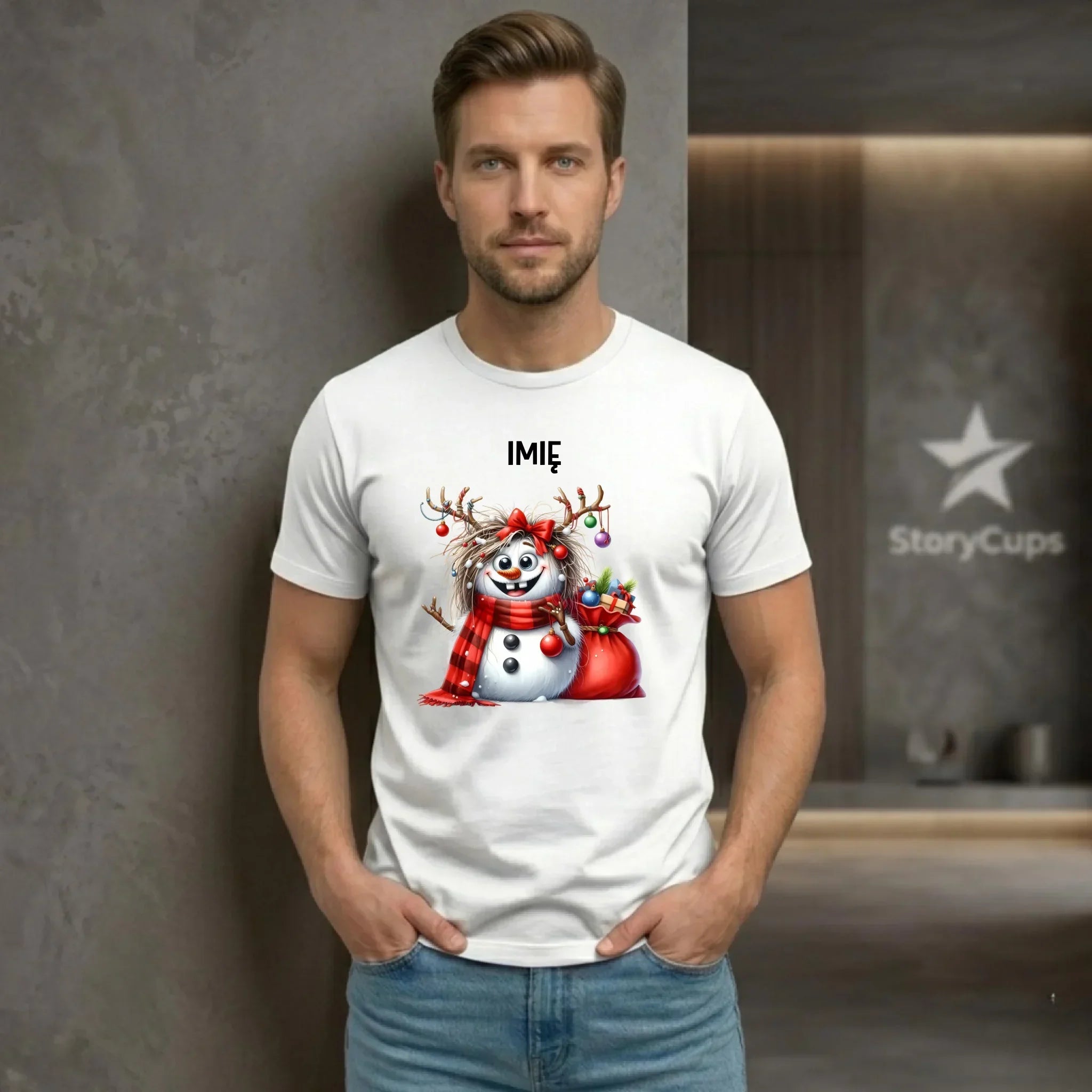 Koszulka męska świąteczna - Bałwanek - personalizowana BN70 - StoryCups.pl