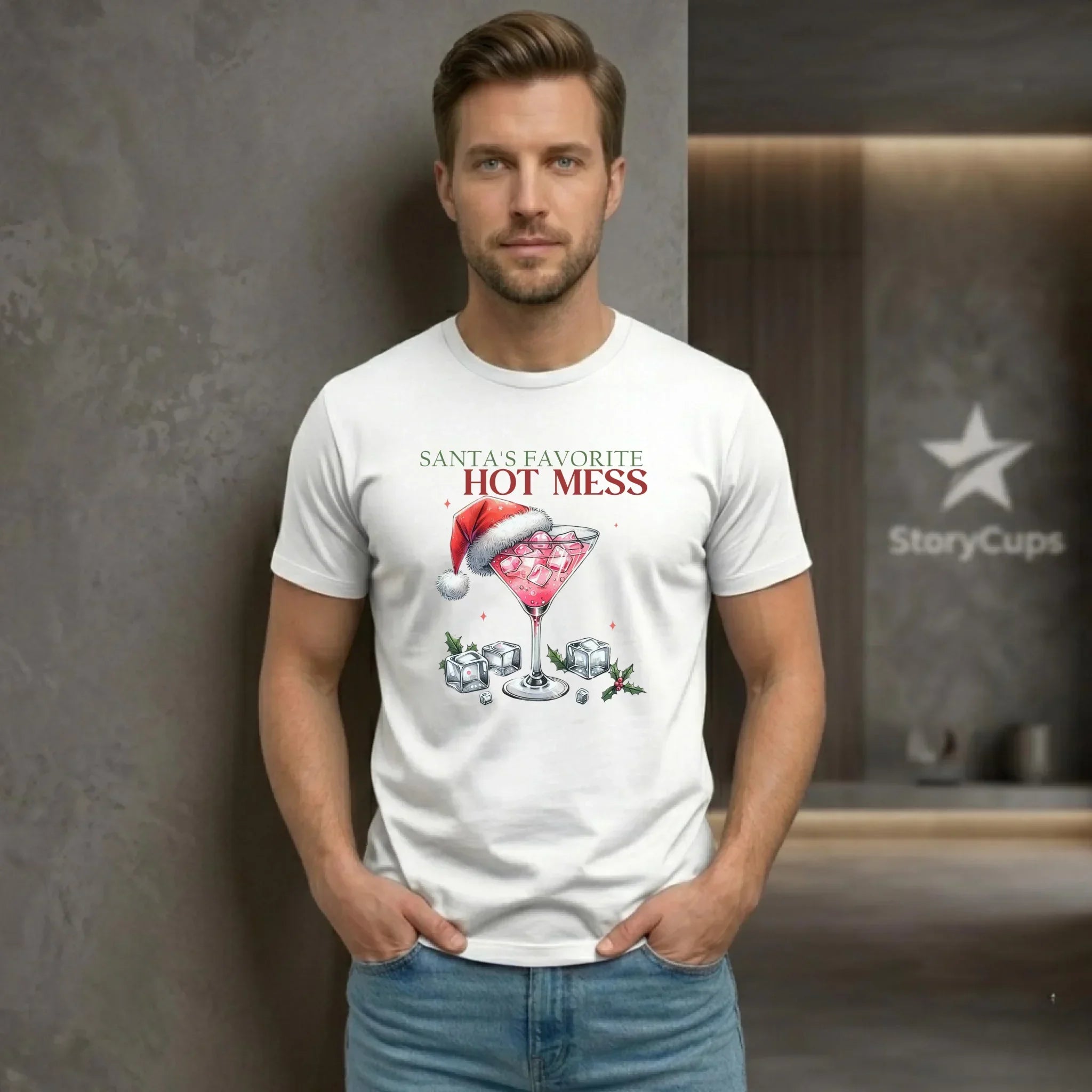 Koszulka męska świąteczna - Santa's favorite hot mess BN75 - StoryCups.pl
