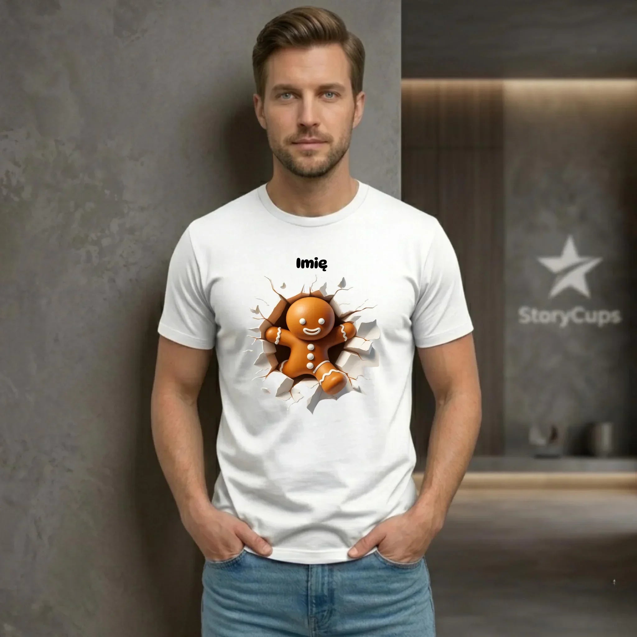 Koszulka męska świąteczna - Pierniczek 3D - personalizowana BN81 - StoryCups.pl