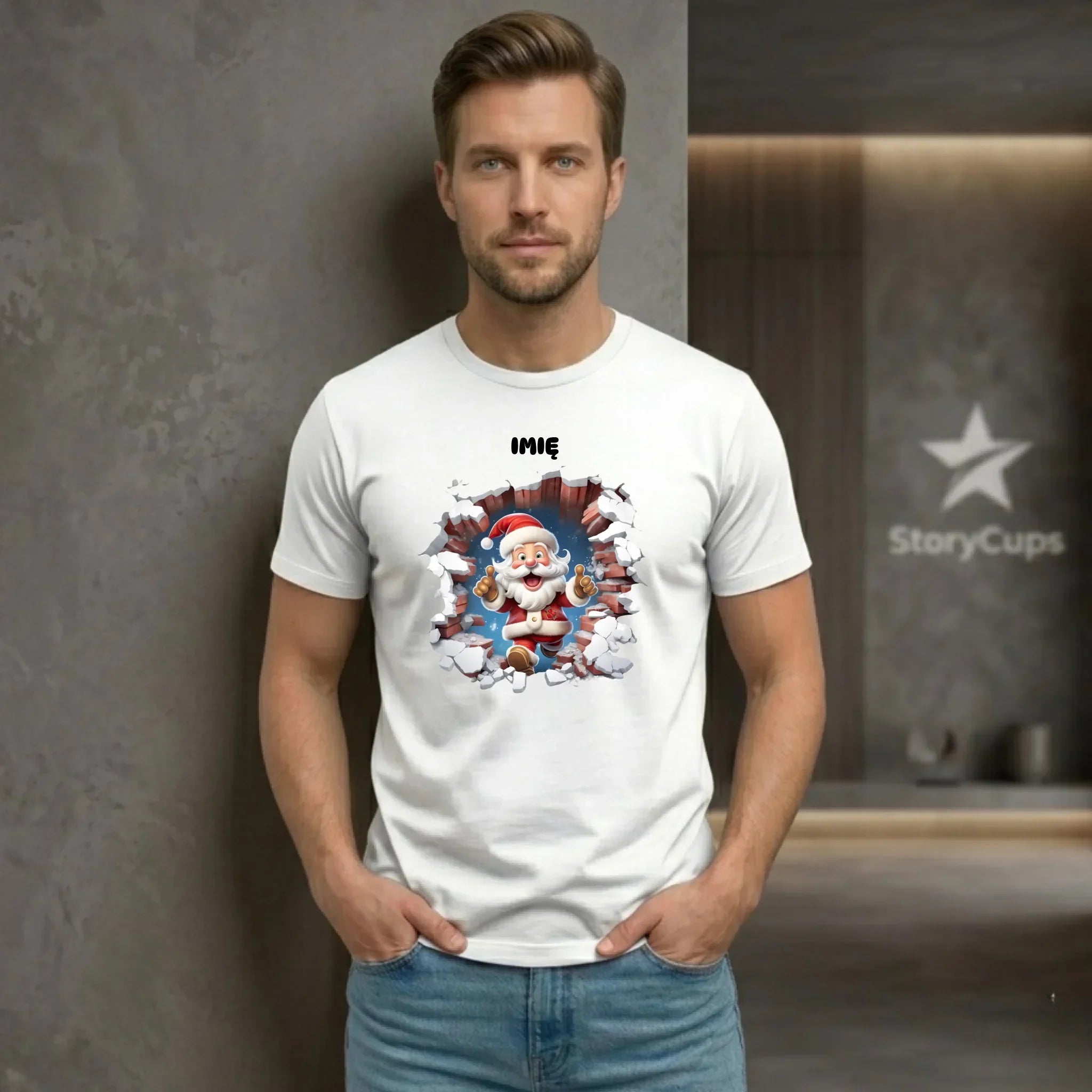 Koszulka męska świąteczna - Mikołaj 3D - personalizowana BN83 - StoryCups.pl