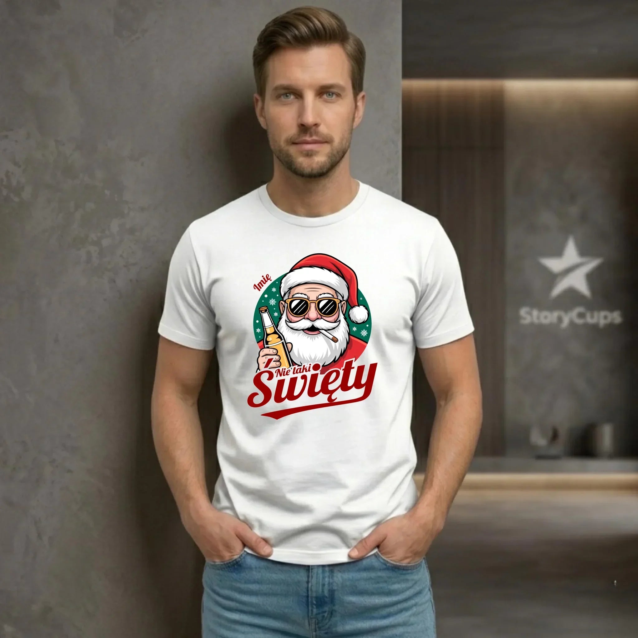 Koszulka męska świąteczna - Mikołaj nie taki święty - personalizowana BN80 - StoryCups.pl