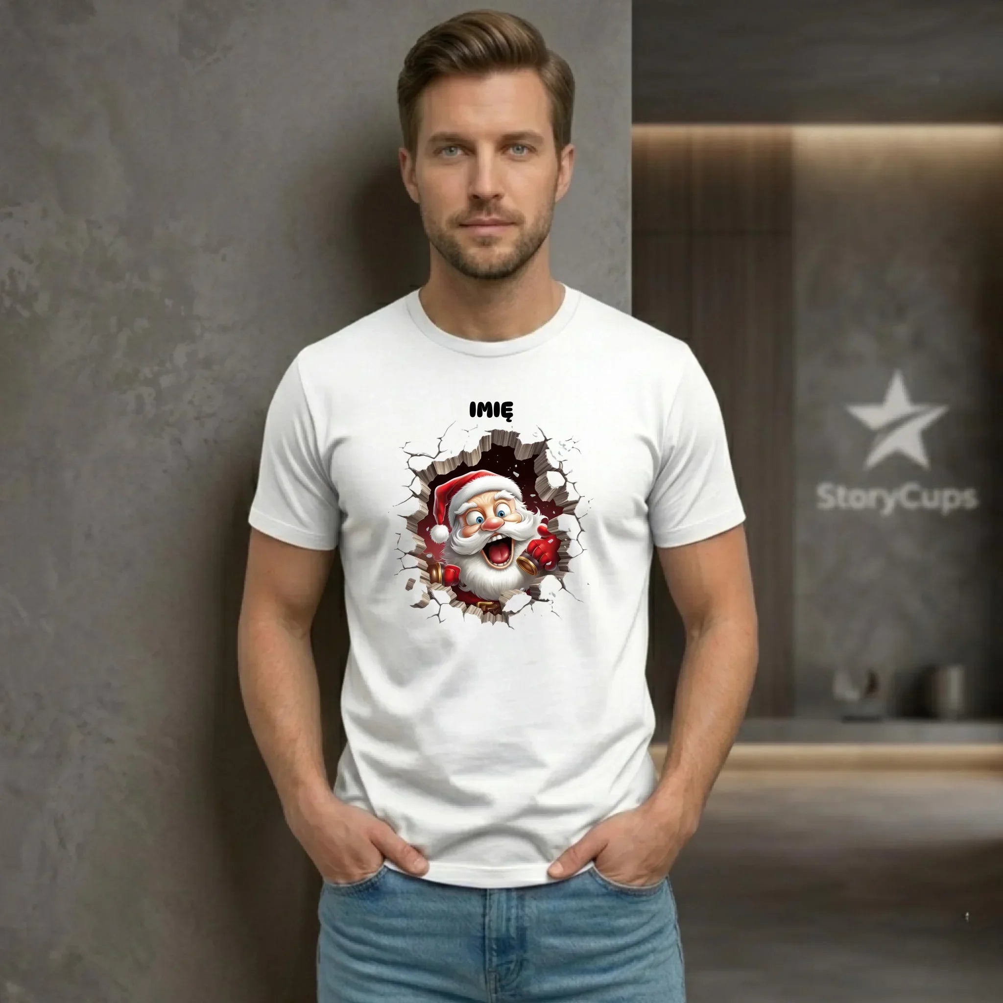 Koszulka męska świąteczna - Mikołaj 3D - personalizowana BN85 - StoryCups.pl