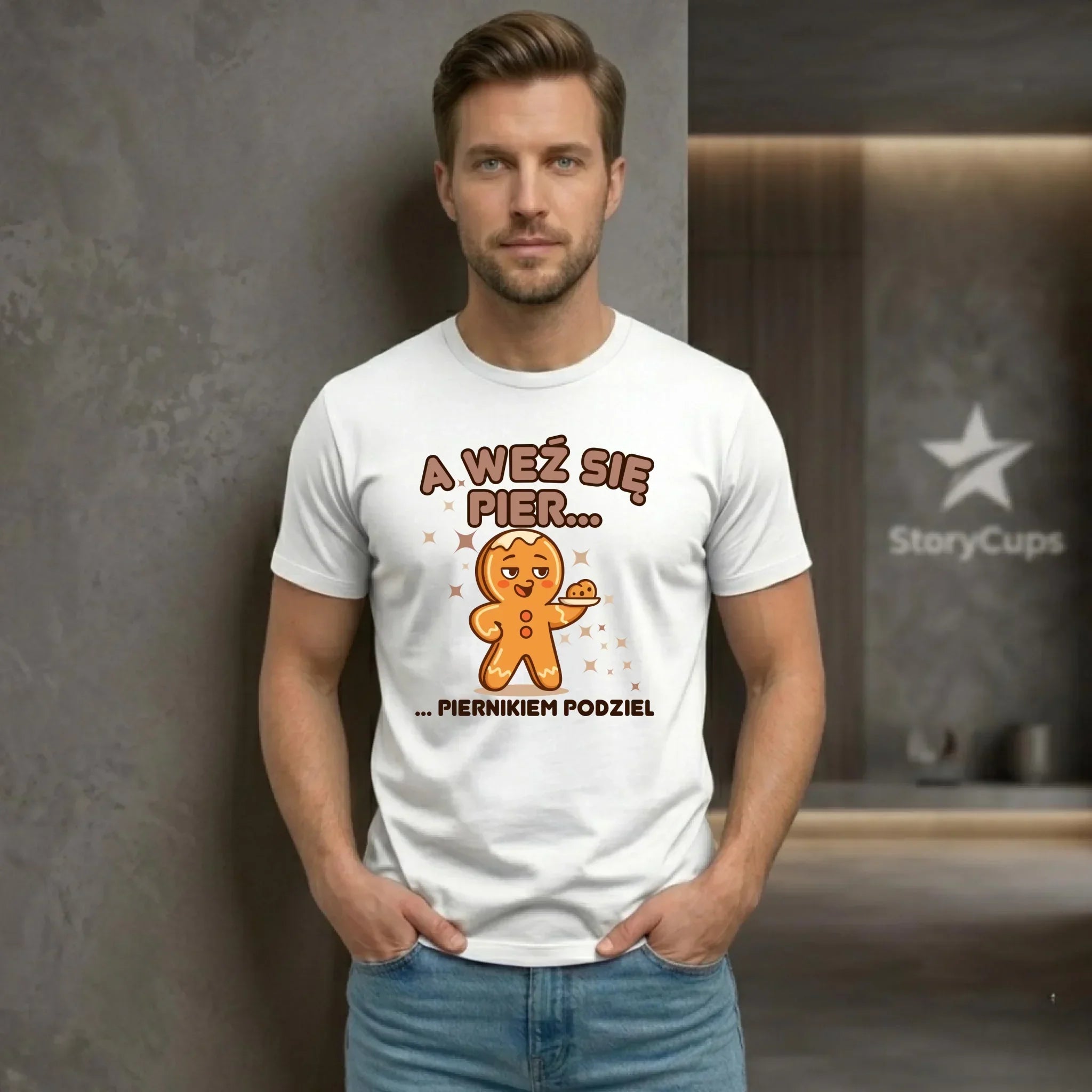 Koszulka męska świąteczna - Piernik A weź się pier... piernikiem podziel BN87 - StoryCups.pl