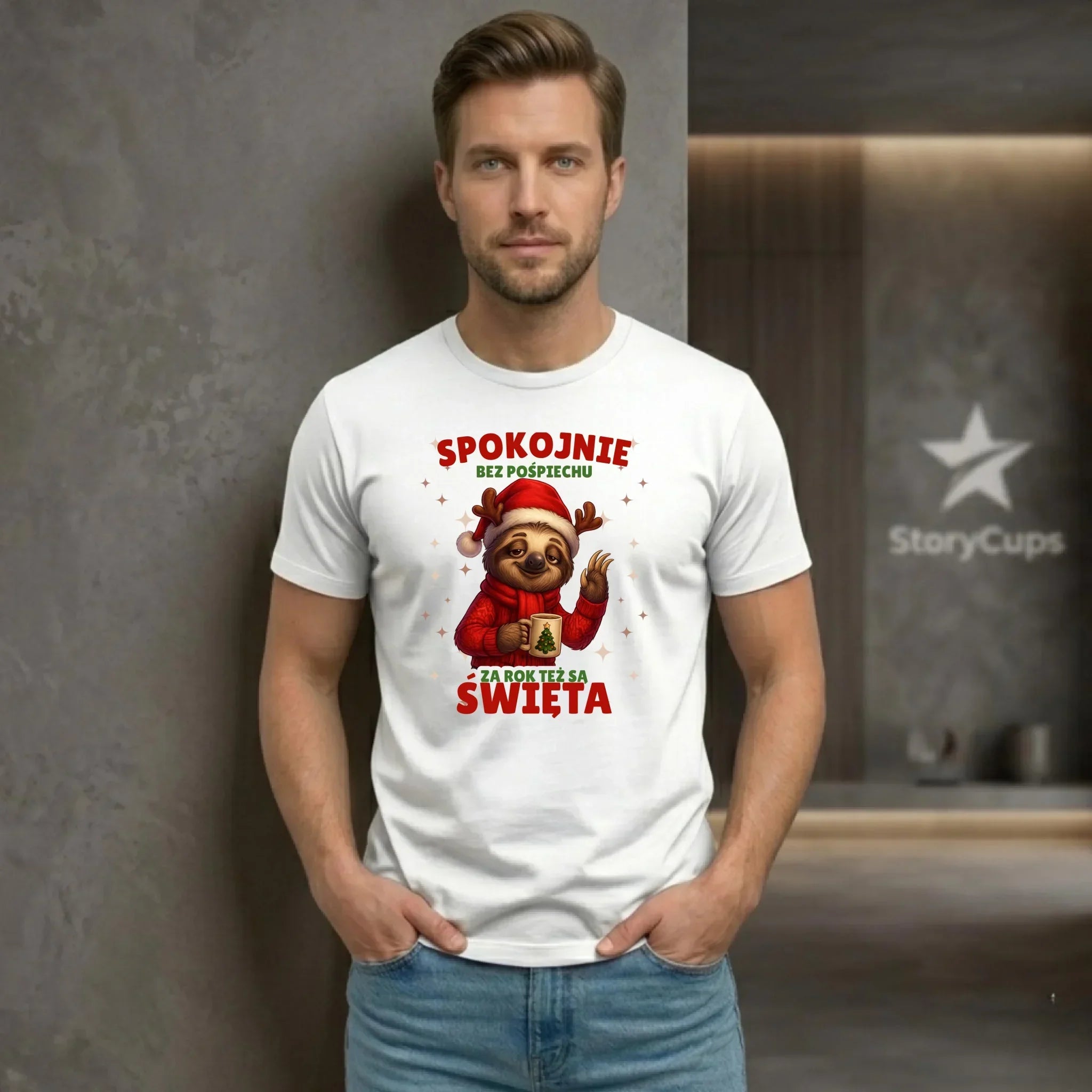 Koszulka męska świąteczna - Leniwiec Za rok też są święta BN92 - StoryCups.pl
