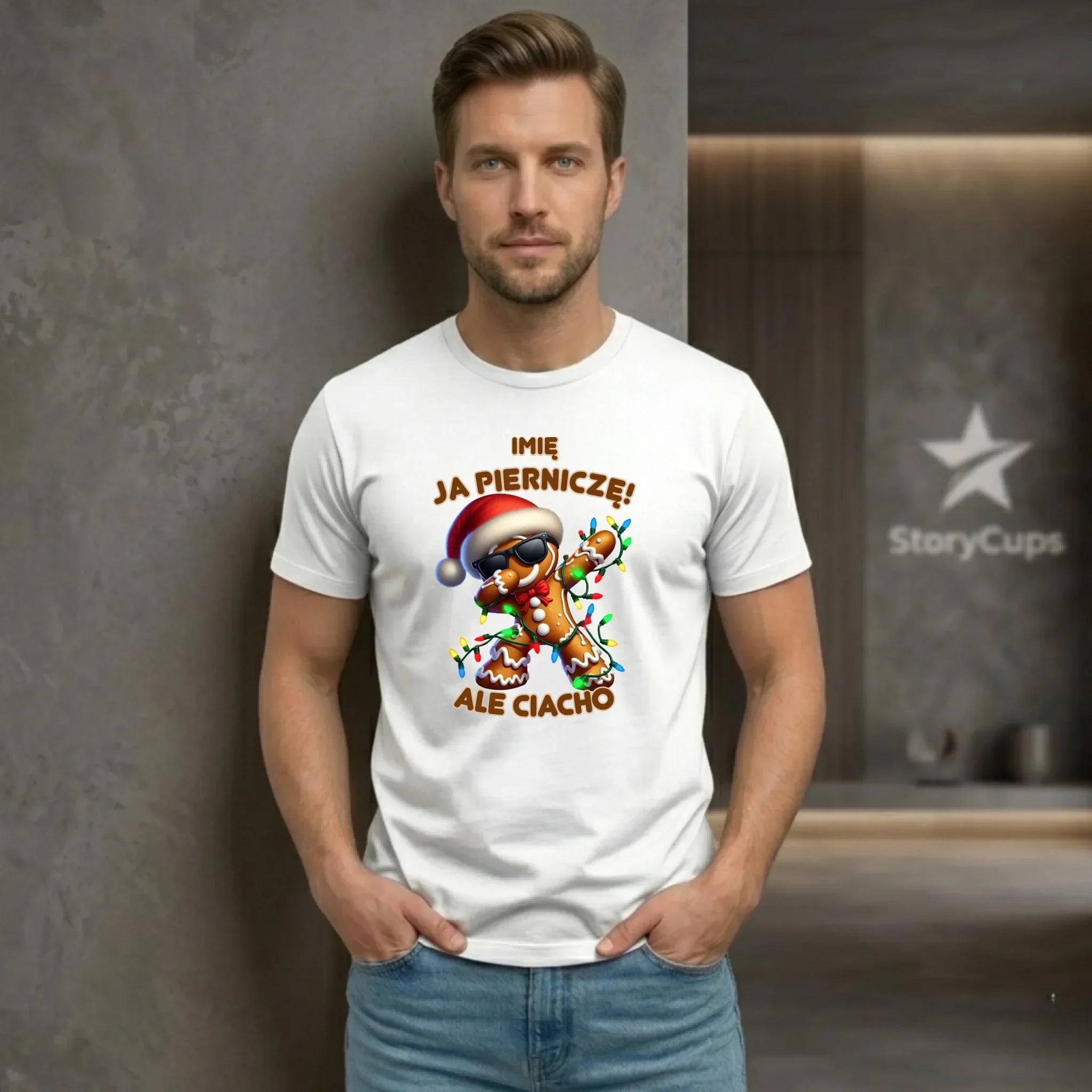Koszulka męska świąteczna - Piernik Ja pierniczę ale ciacho - personalizowana BN94 - StoryCups.pl