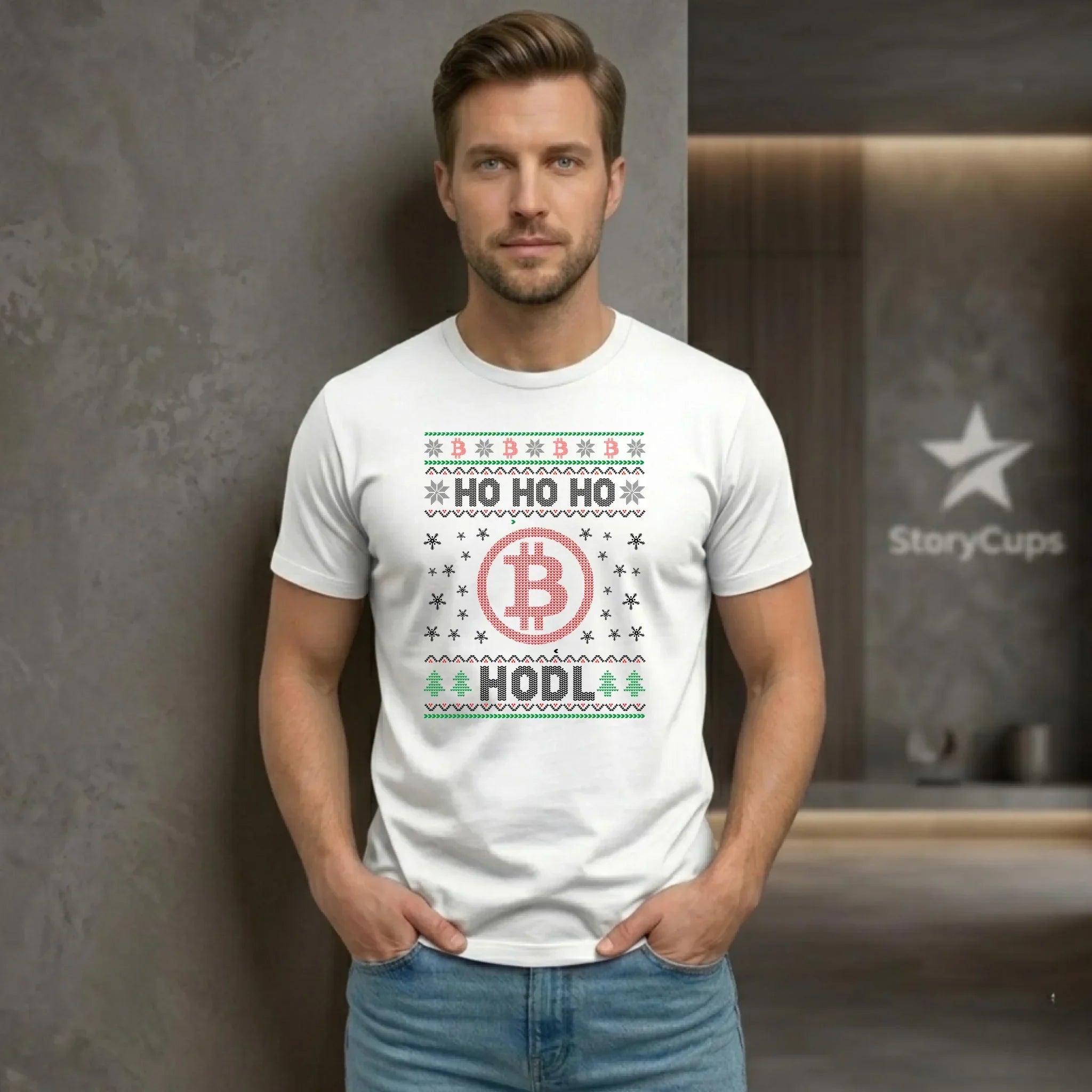 Koszulka męska świąteczna - Bitcoin - Ho Ho hodl BN103 - StoryCups.pl