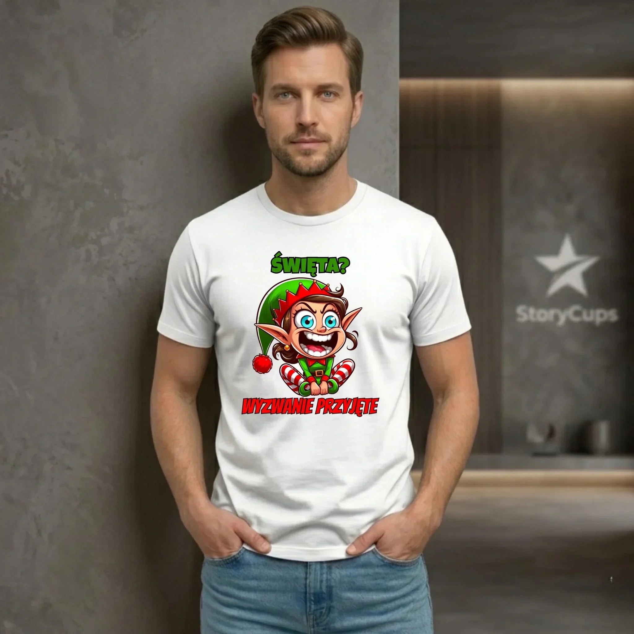 Koszulka męska świąteczna - Skrzat Wyzwanie przyjęte BN100 - StoryCups.pl