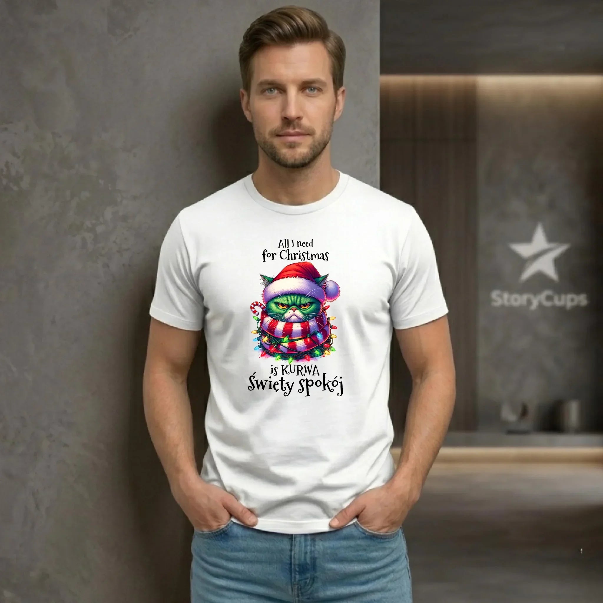 Koszulka męska świąteczna - All I need for Christmas is ku*wa święty spokój - bez cenzury BN101 - StoryCups.pl
