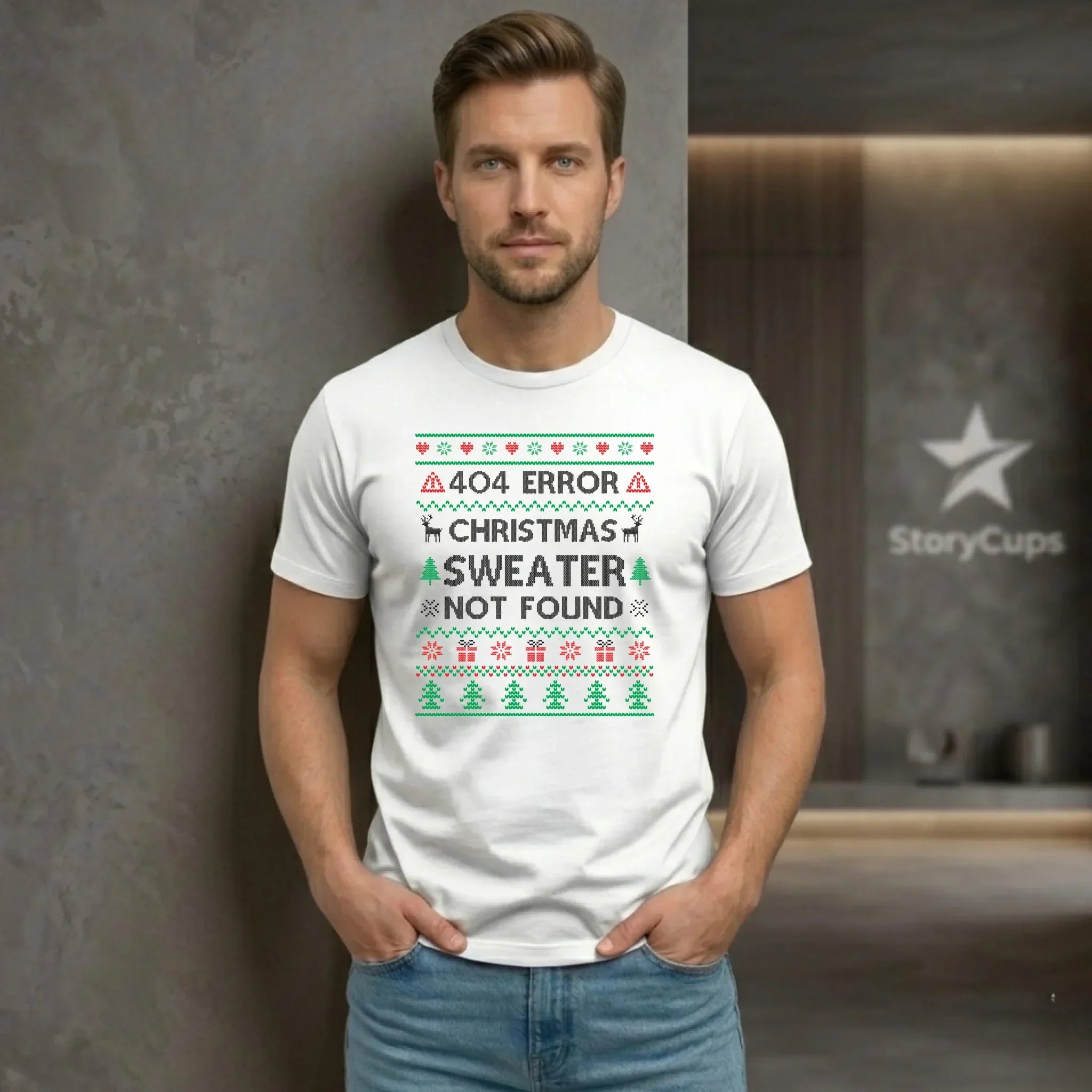 Koszulka męska świąteczna - Error 404 Christmas sweater not found BN107 - StoryCups.pl