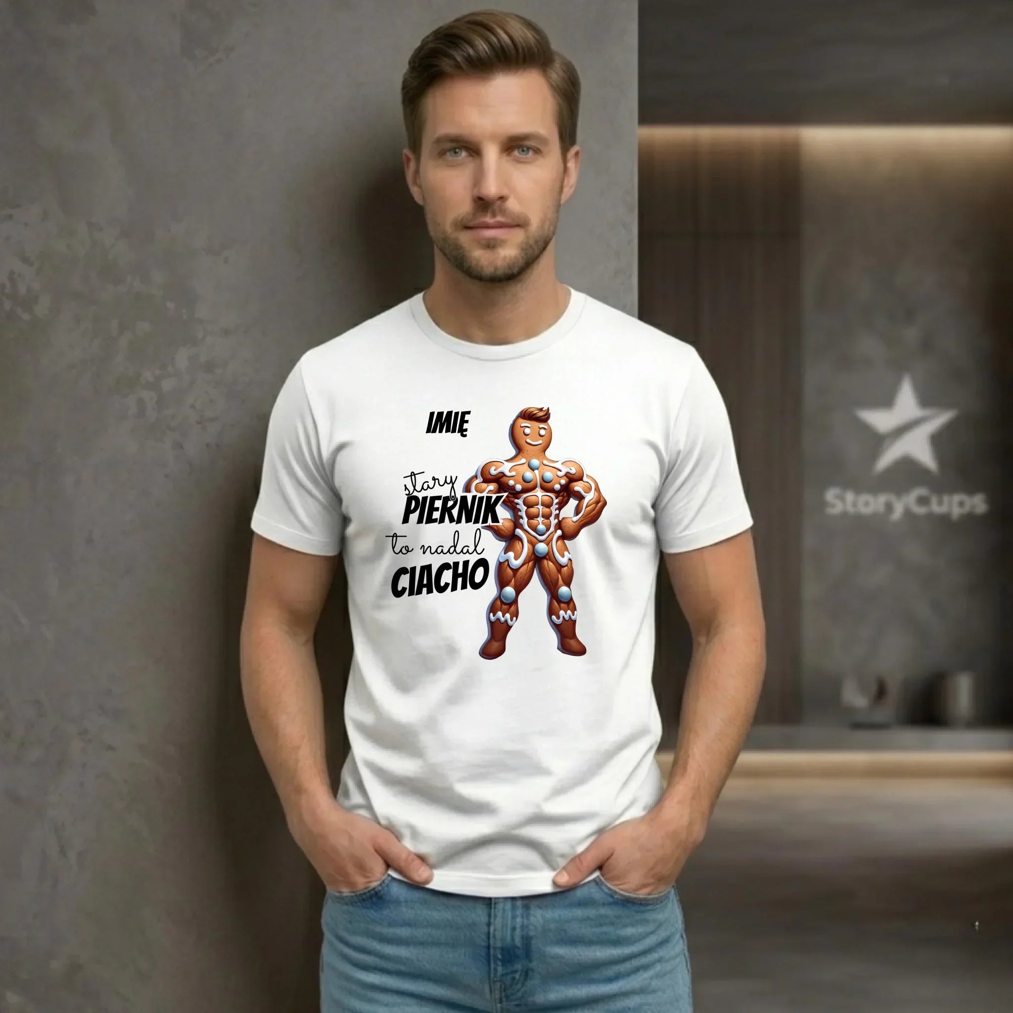 Koszulka męska świąteczna - Stary piernik to nadal ciacho - personalizowana BN23 - StoryCups.pl