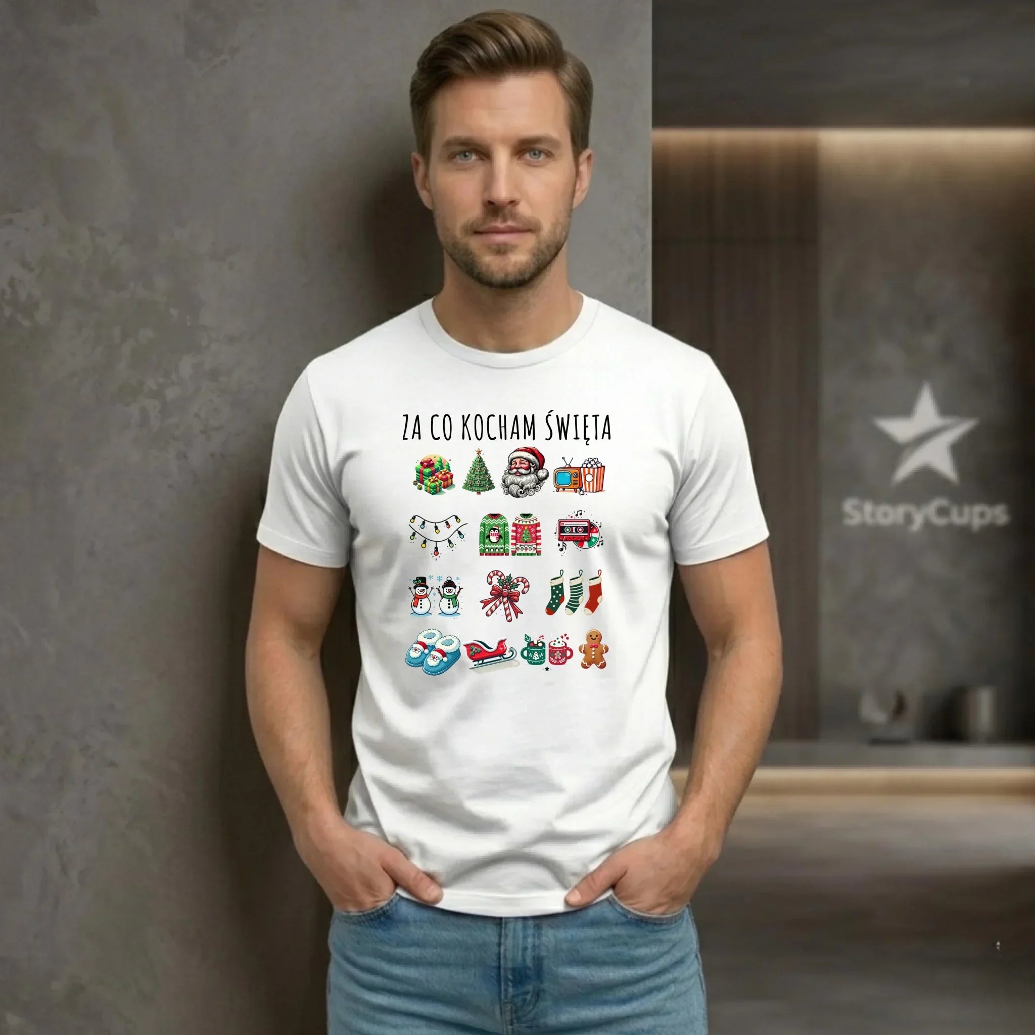 Koszulka męska świąteczna - Za co kocham święta BN130 - StoryCups.pl