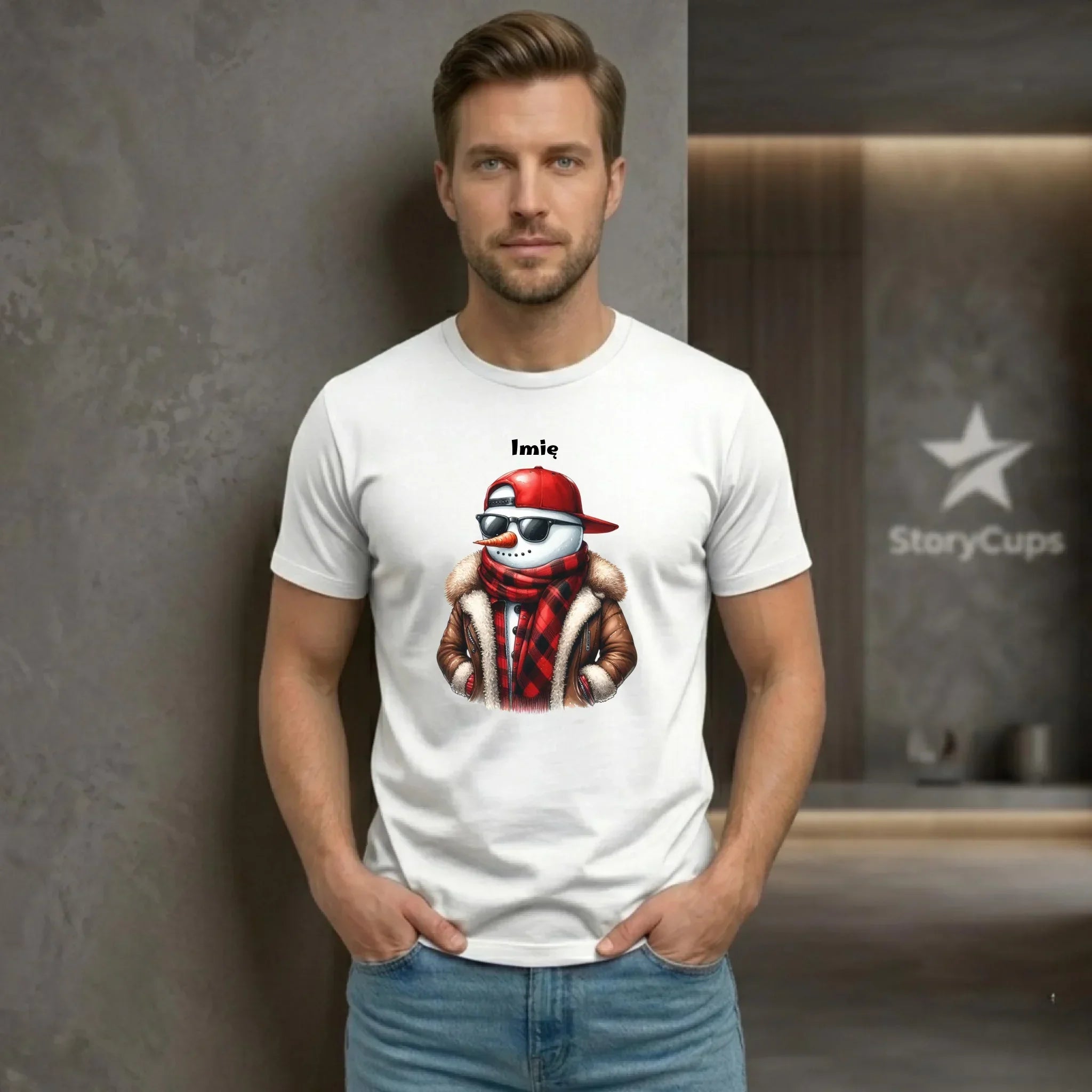 Koszulka męska świąteczna - Stylowy bałwan - personalizowana BN129 - StoryCups.pl
