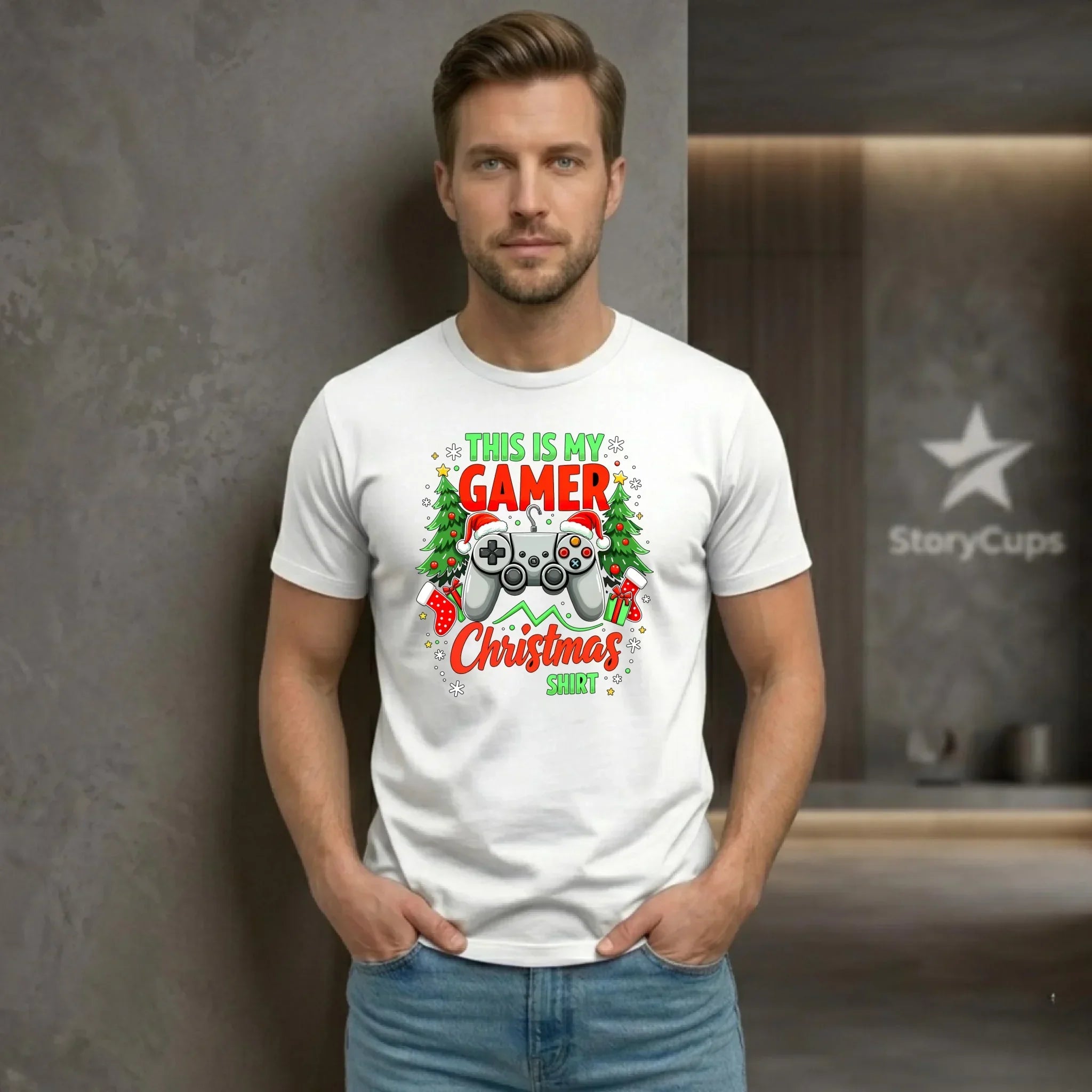 Koszulka męska świąteczna - prezent dla gracza - Gamer Christmas T-shirt BN135 - StoryCups.pl