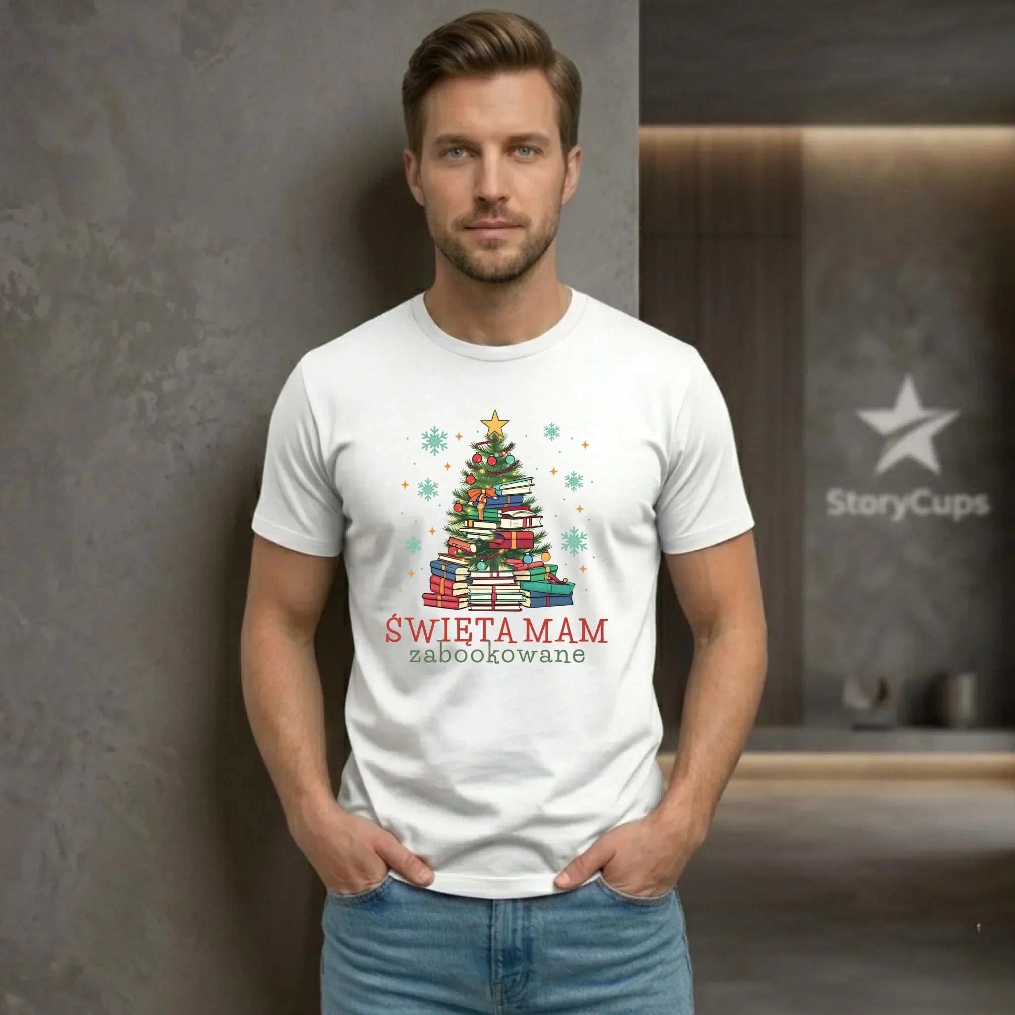 Koszulka męska świąteczna - Święta mam zabookowane BN05 - StoryCups.pl
